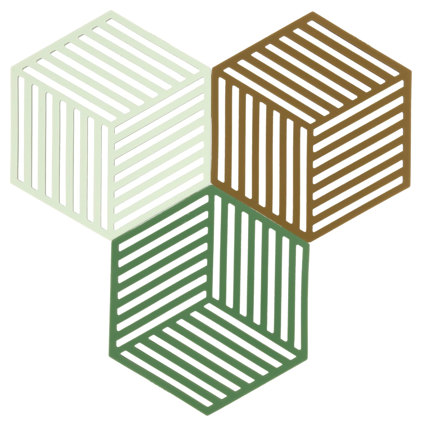 Hexagon Silikon-Topfuntersetzer, 3 Stück, Grass/Mint/Liquorice 16 x 14 x 0,9 cm