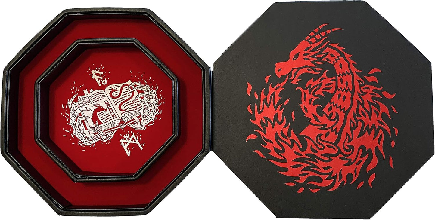 Fire Dragon Würfelschale mit Deckel und Hexenbuchmotiv, Red Wiz