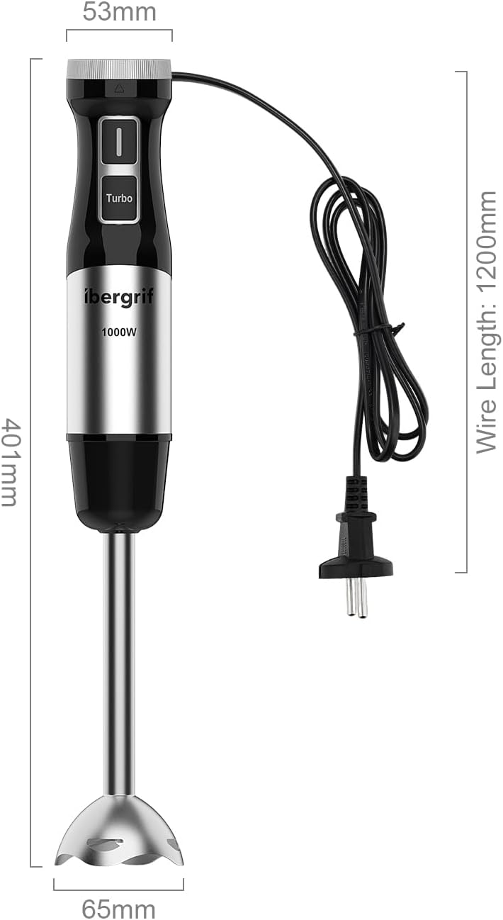 Stabmixer mit stufenloser Geschwindigkeitsregelung, 6.5 cm (L) x 6.5 cm (l) x 40.5 cm (H) Schwarz/Silber