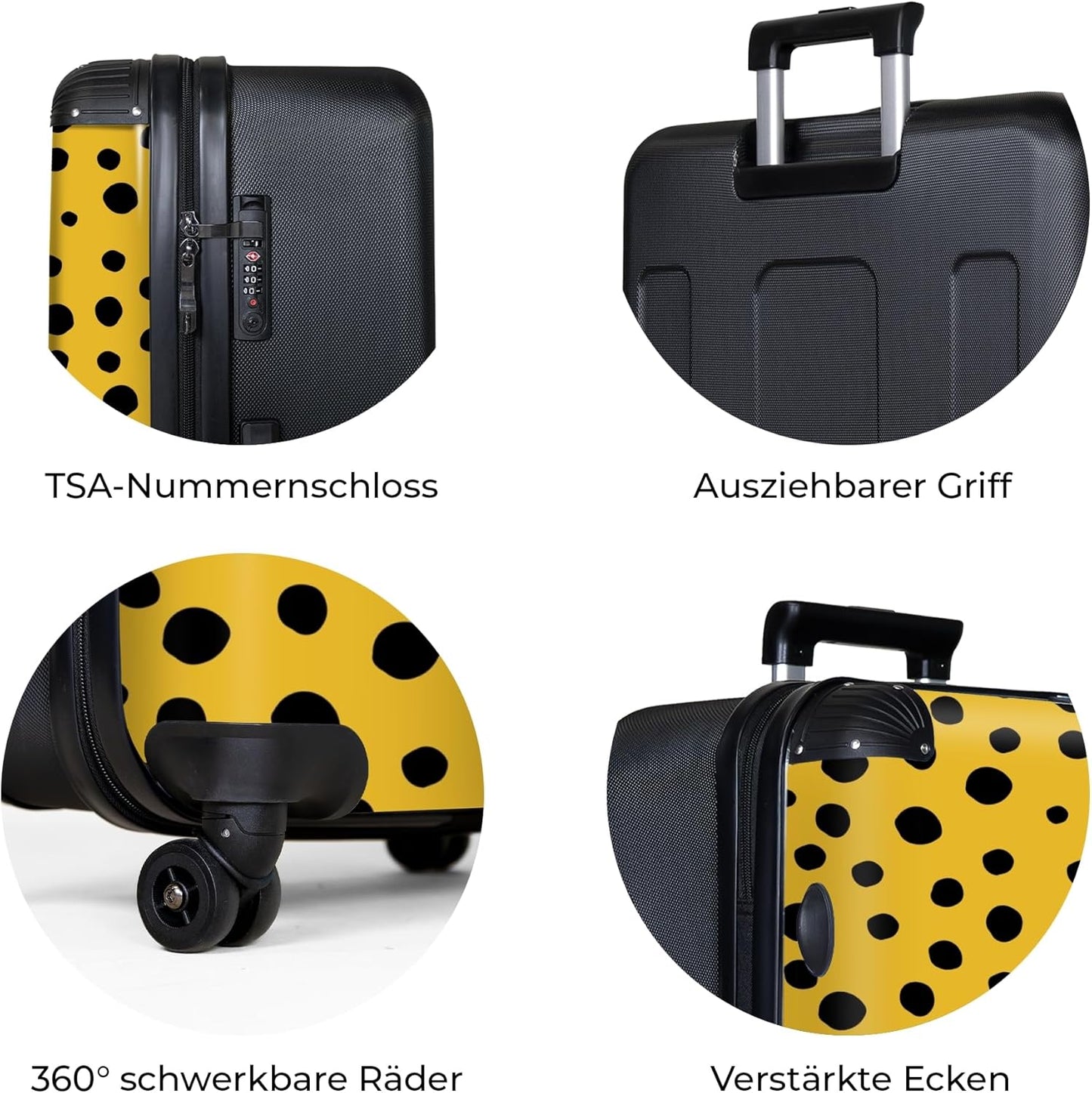 Hartschalenkoffer XL mit Rollen - Punkte Muster, Schwarze Punkte Grösse XL