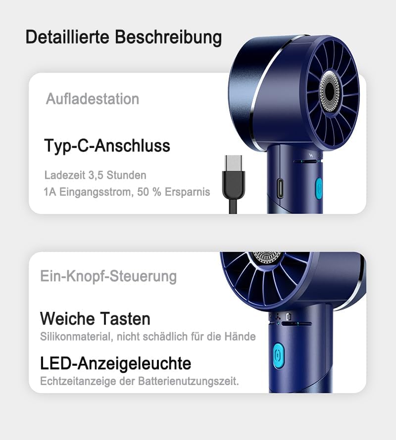 Akku-Handventilator, Blau