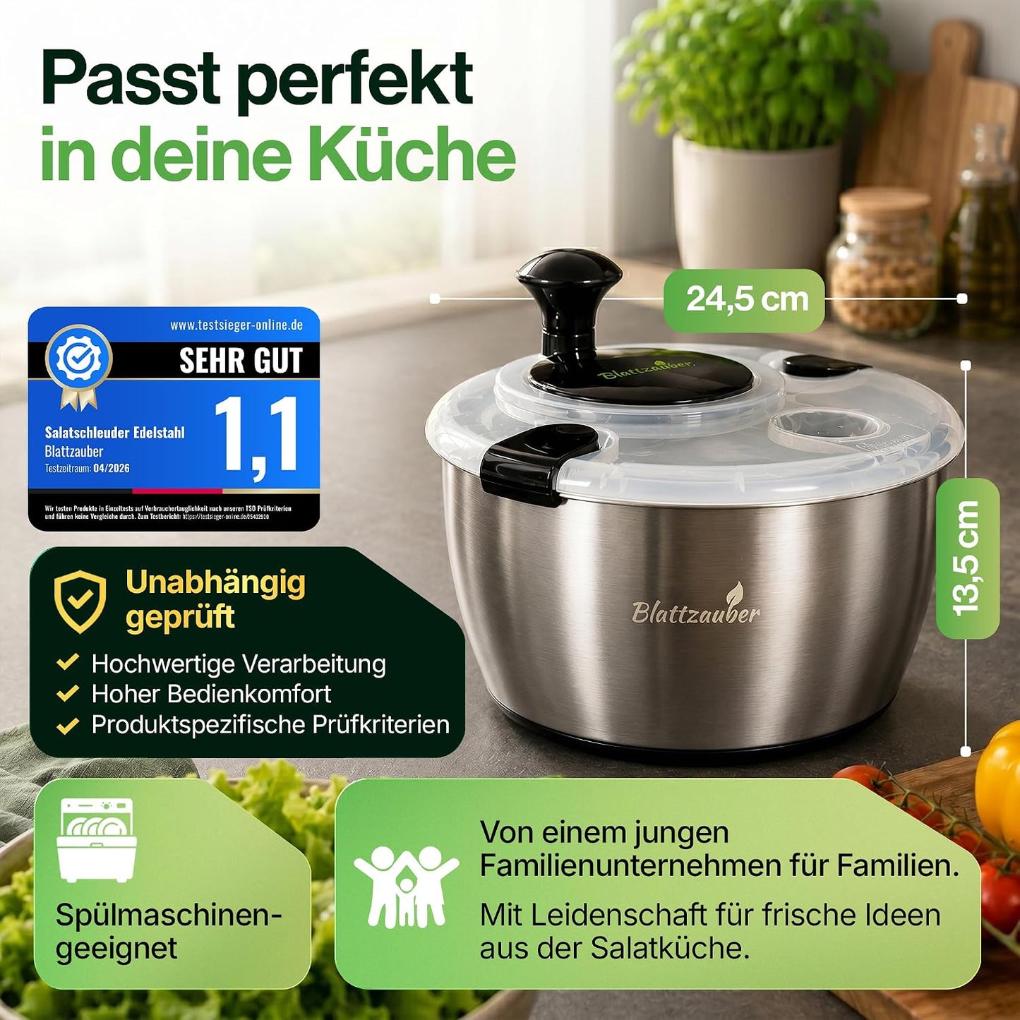 Salatschleuder mit 2 Löffeln