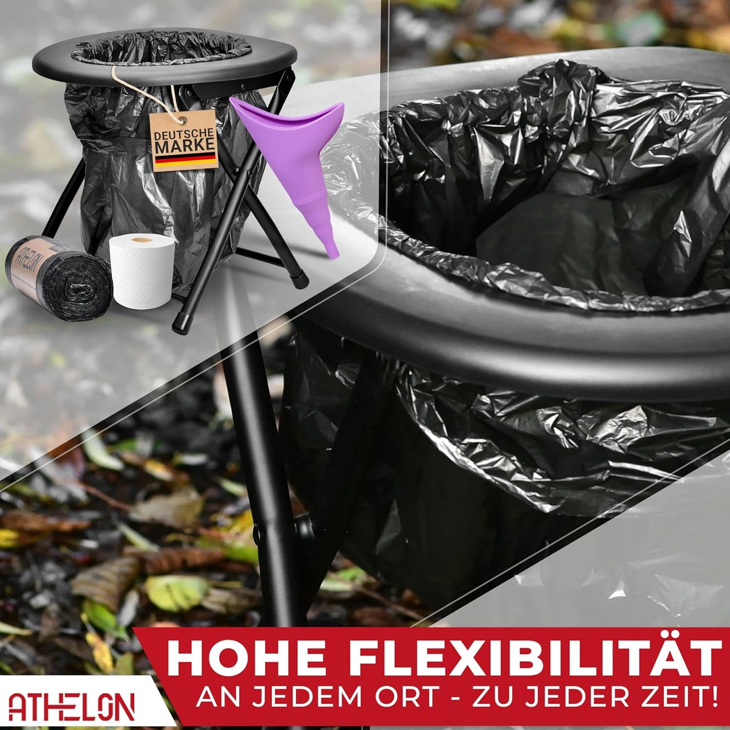 Faltbare Campingtoilette inkl. Beutel & Papier