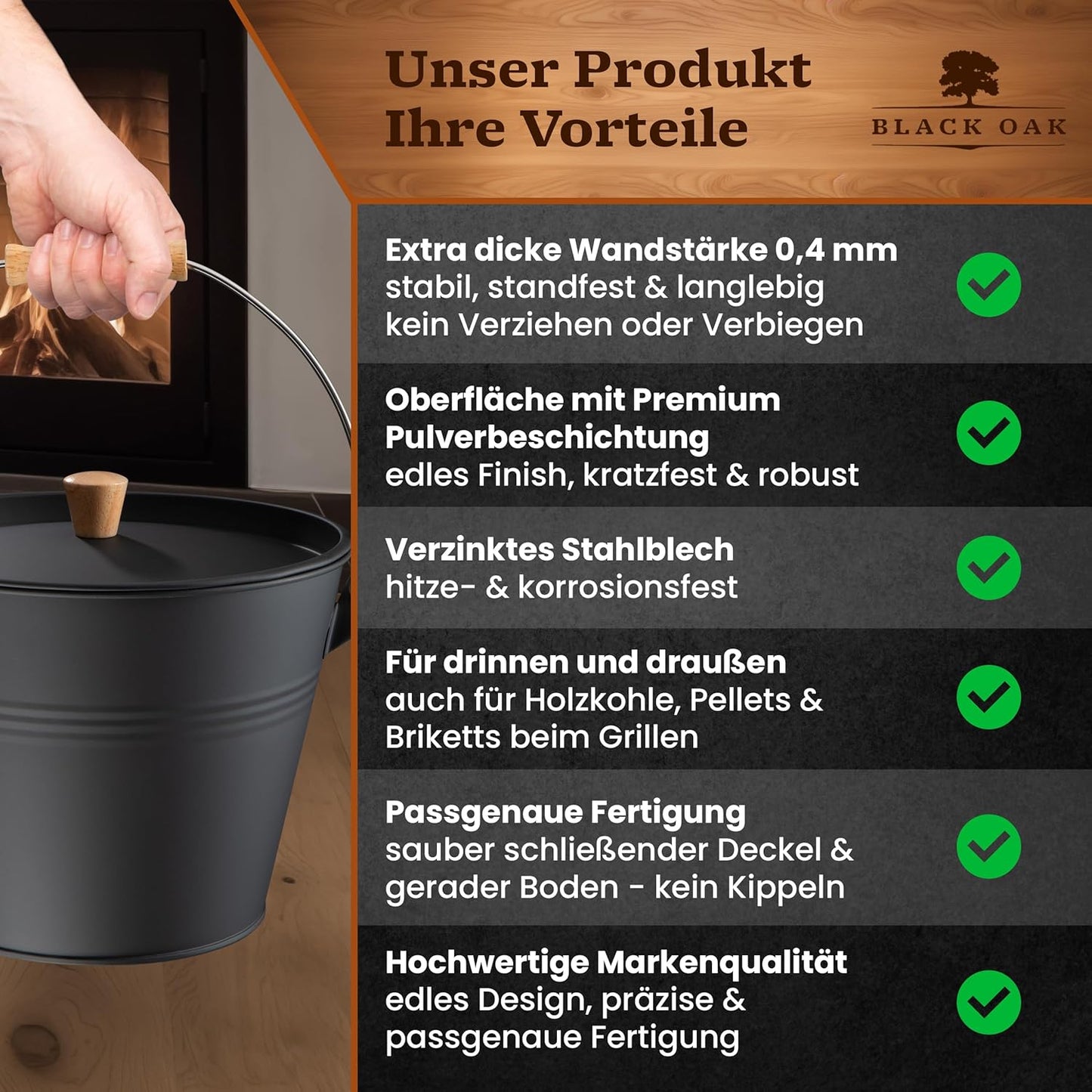 Ascheeimer Pago mit Kehrset, Pago 5L Eimer + Kehrset