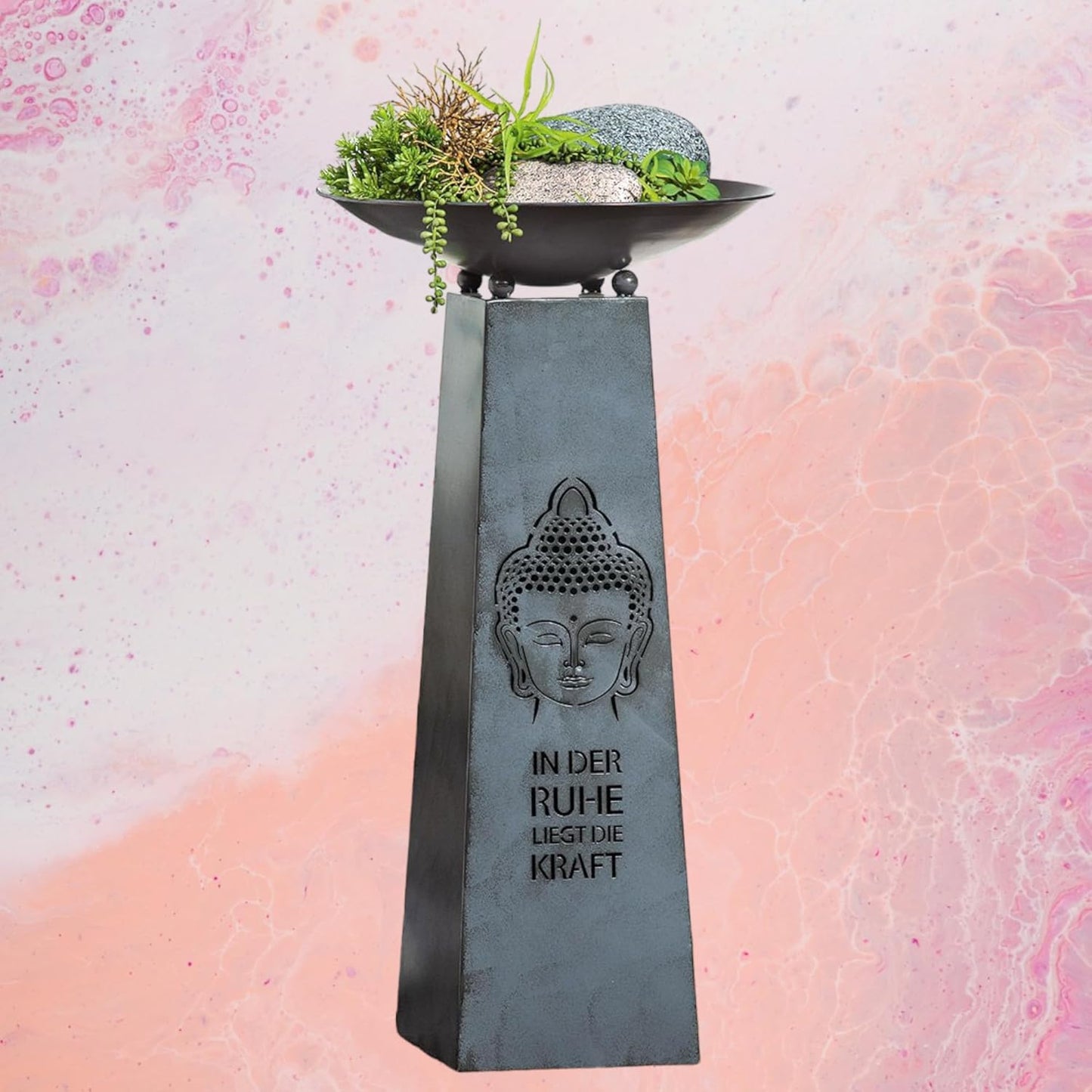 Pflanzenständer Buddha mit Pflanzschale, In der Ruhe liegt die Kraft