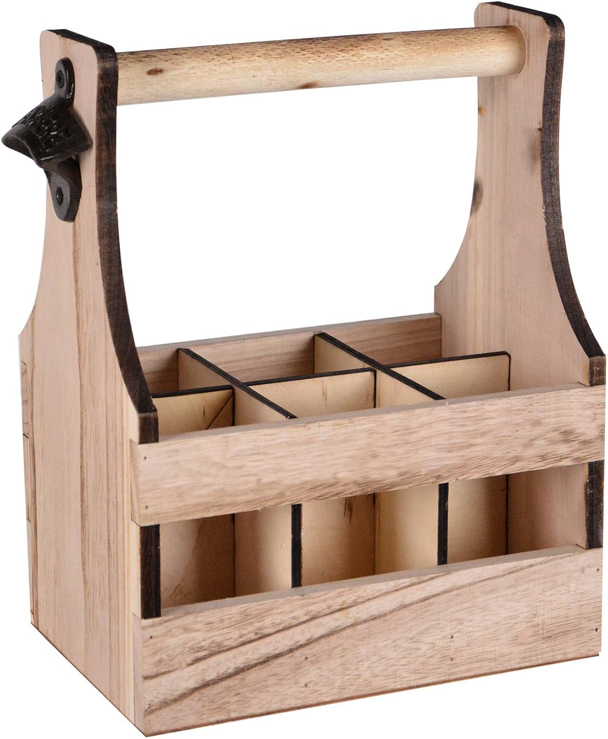 Flaschenträger aus Holz mit Flaschenöffner für 6 Flaschen, unbedruckt