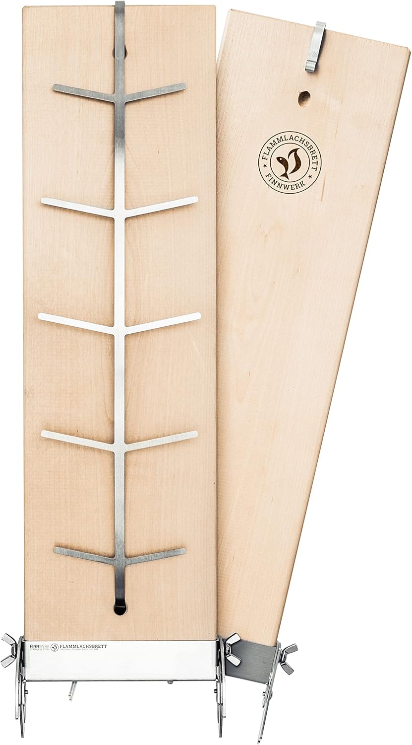 Flammlachsbrett mit Edelstahlhalterung, 2er Set Geschenkset - Weiß