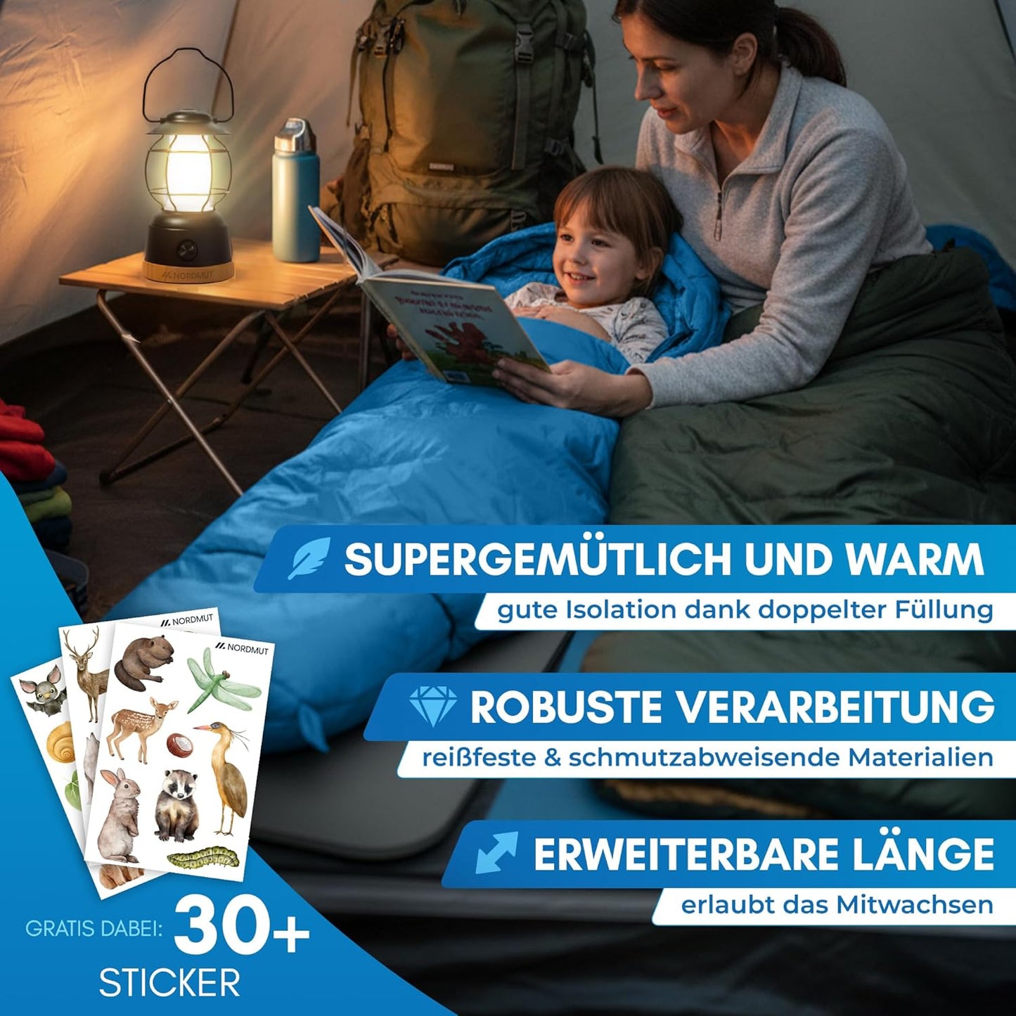 Mitwachsender Kinderschlafsack für Outdoor-Abenteuer, Marine