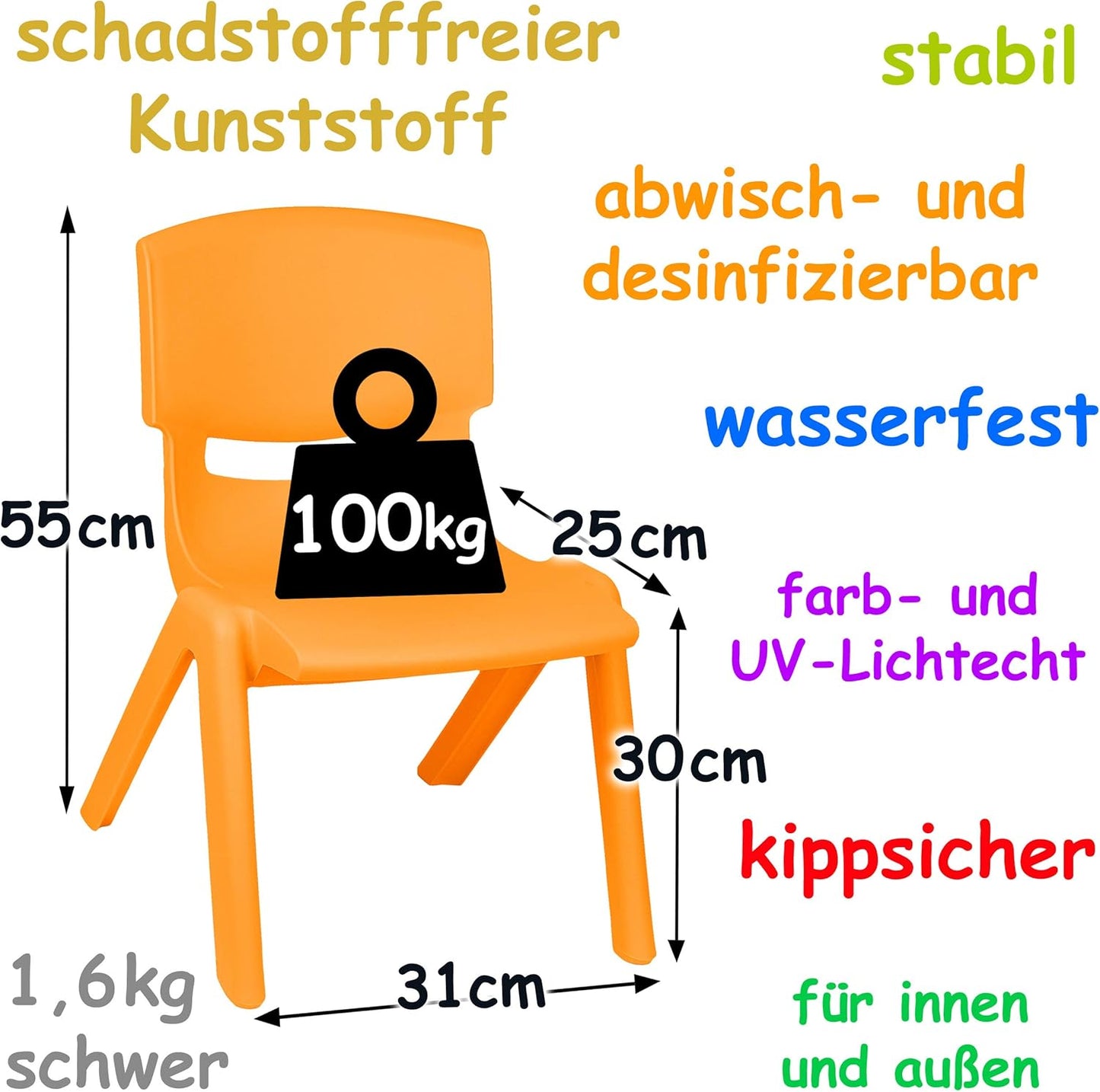Stapelbarer Kinderstuhl, 1 Stück - ohne NAMEN Stuhl __ Farbe: Orange