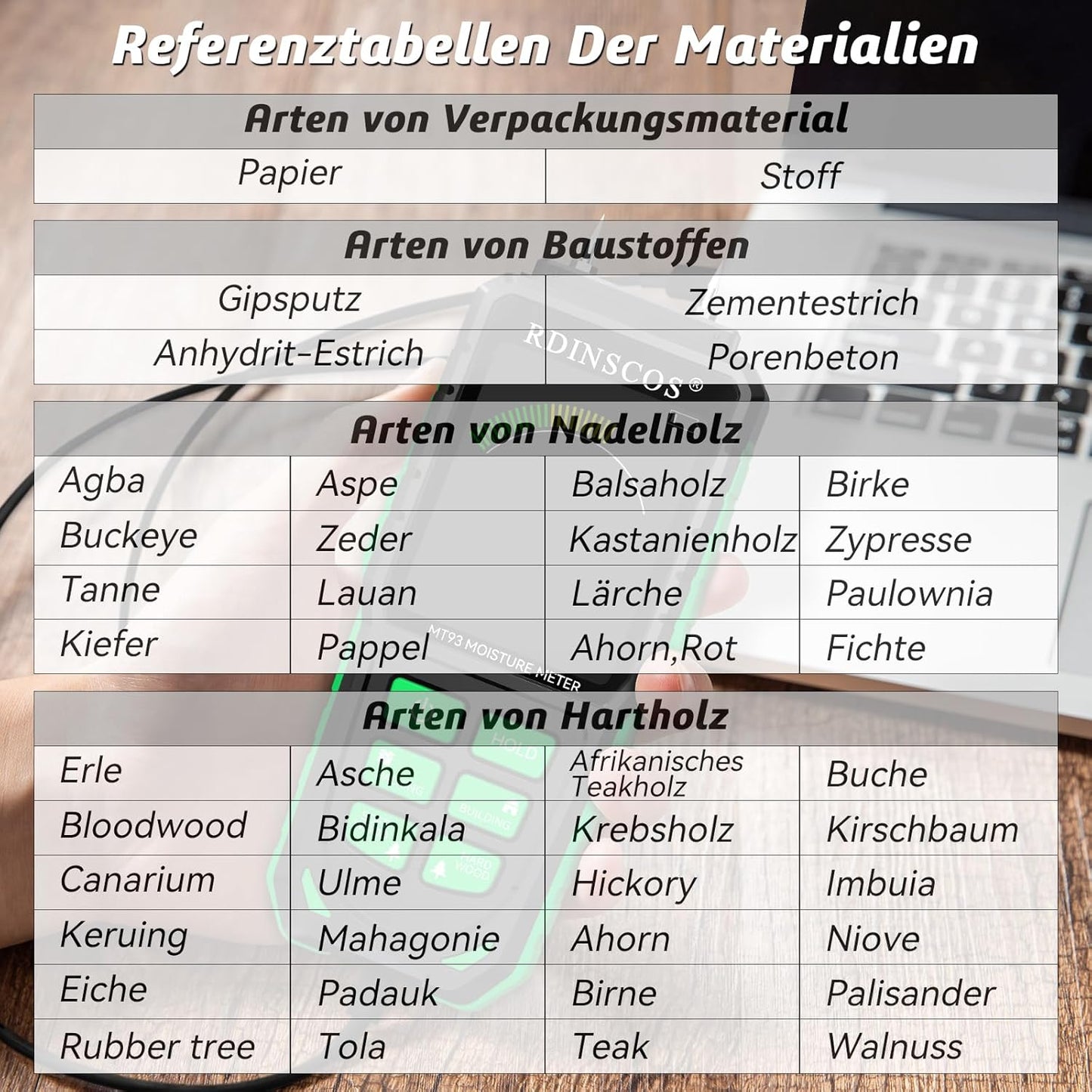 Holzfeuchtemessgerät MT93, Pin-grüner