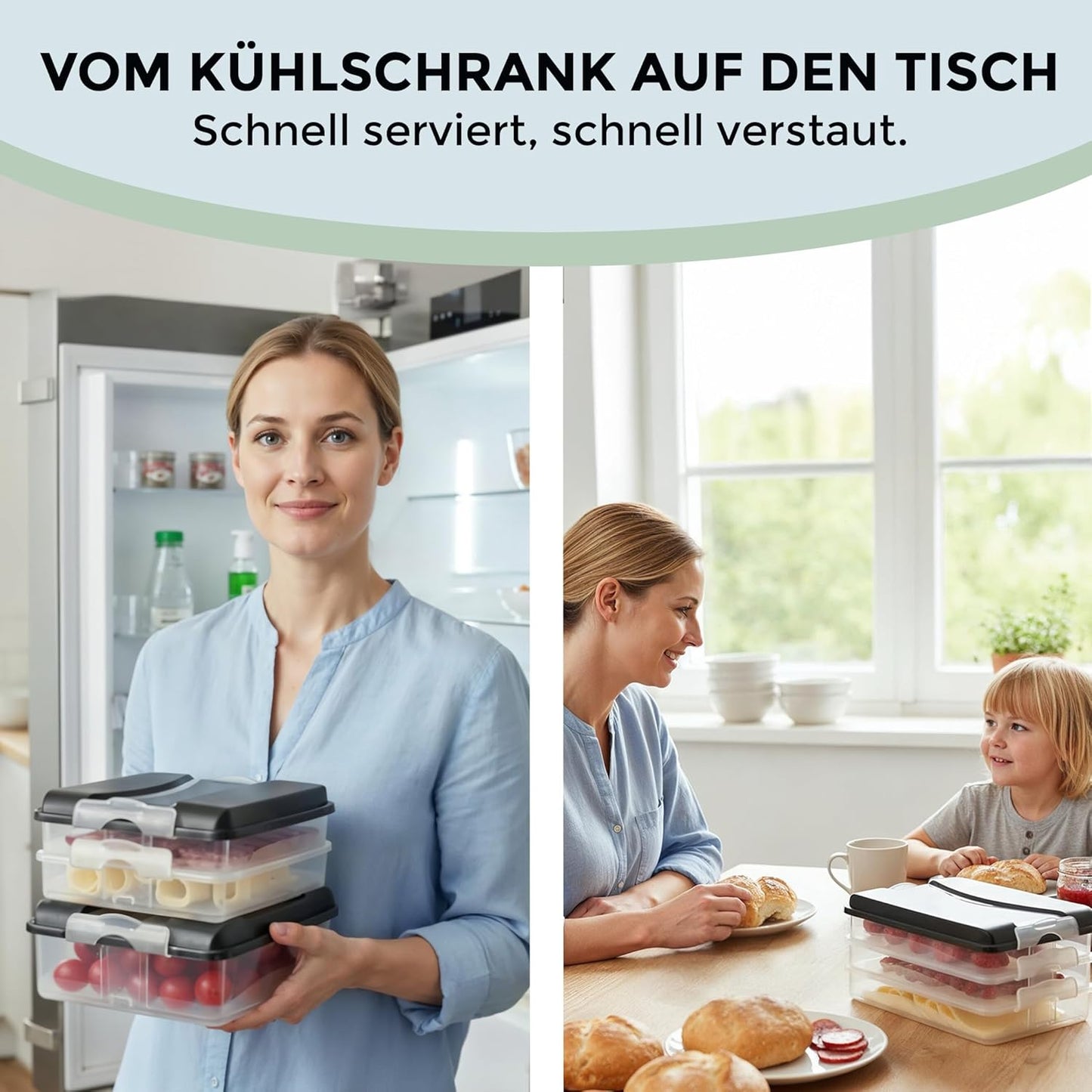 10-teiliges Aufschnittboxen-Set, 6x flach und 4x hoch, 6x flach und 4x hoch, Deckel Anthrazit