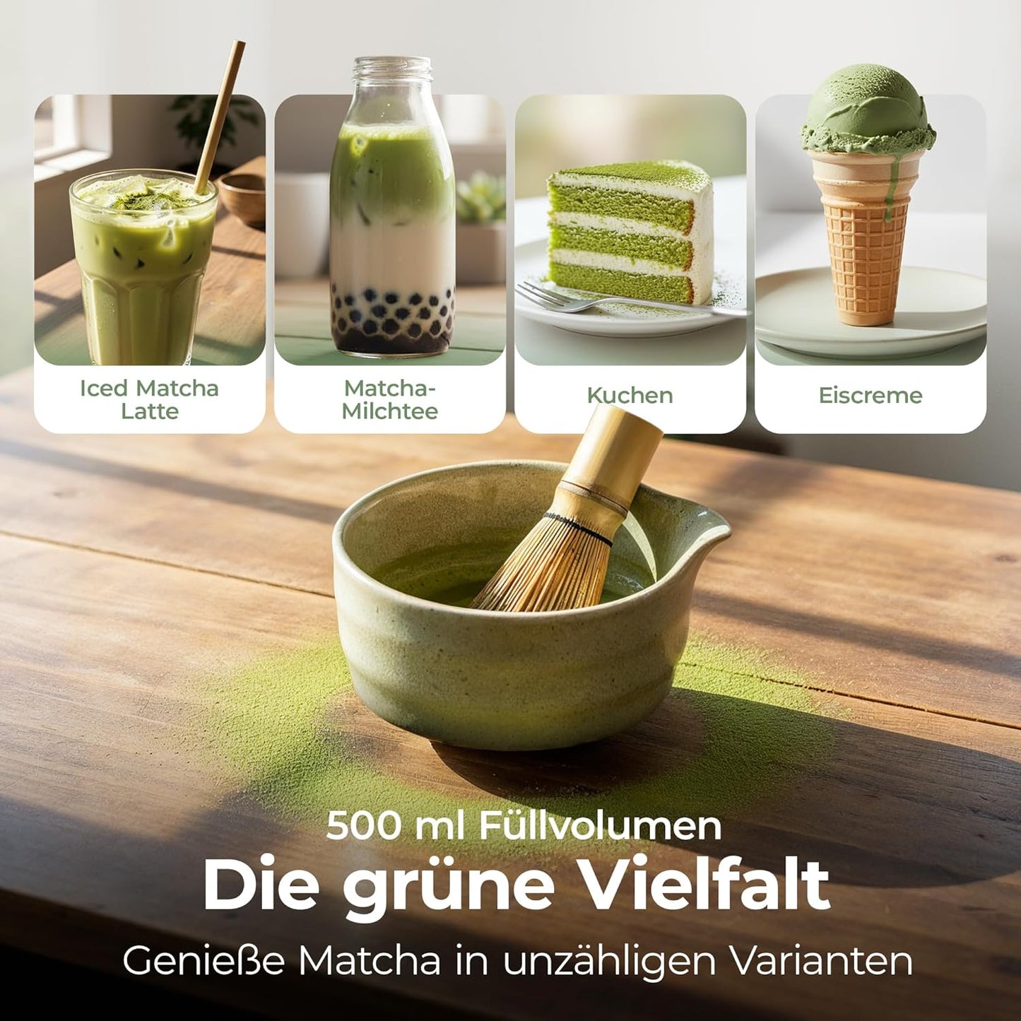 Matcha Tee-Set mit Chasen und Schale (5-teilig), Grün
