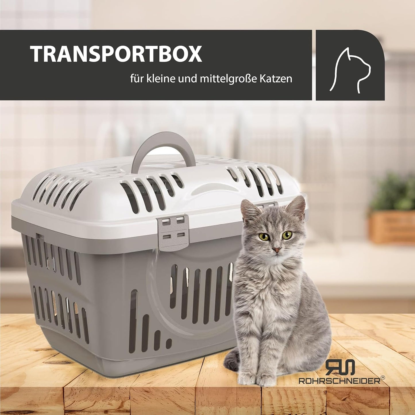 Transportbox für Katzen mit Griff, Grau