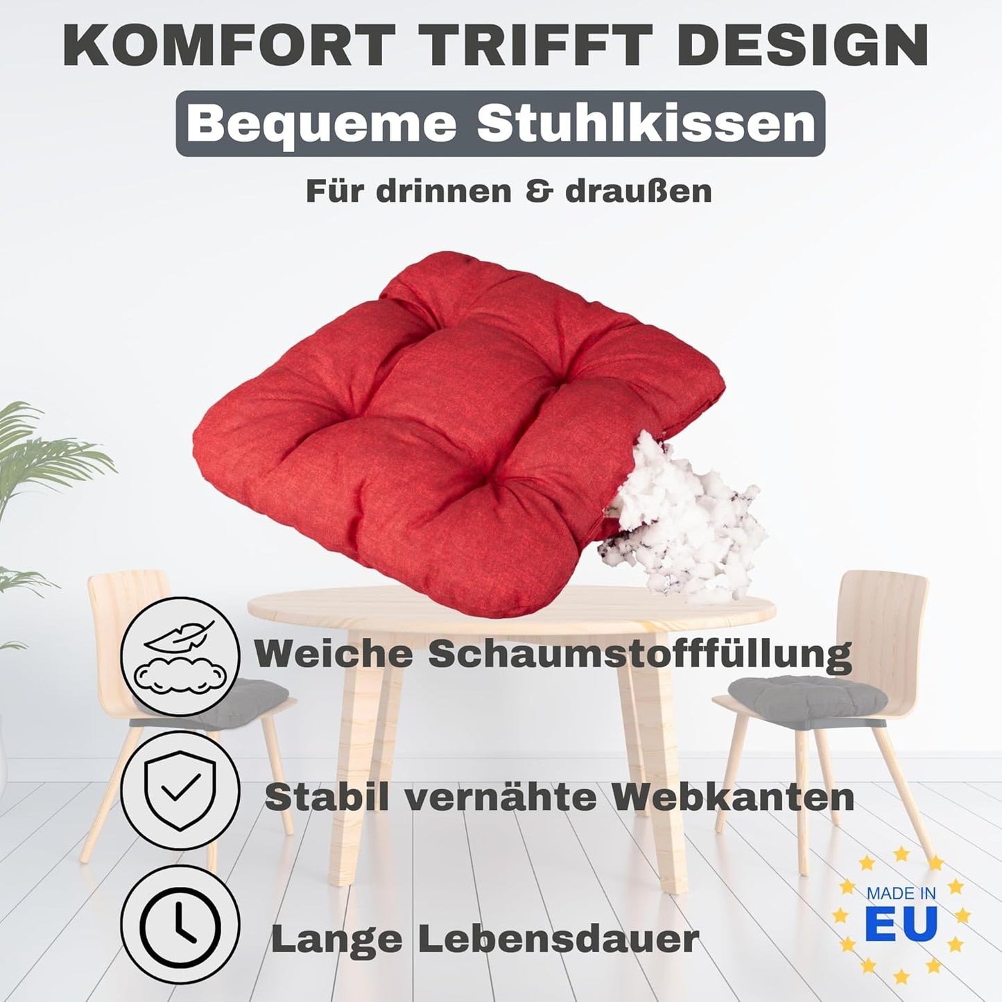 Sitzkissen-Set für Garten oder Camping (8 Stück), Bordeaux 8er-Set