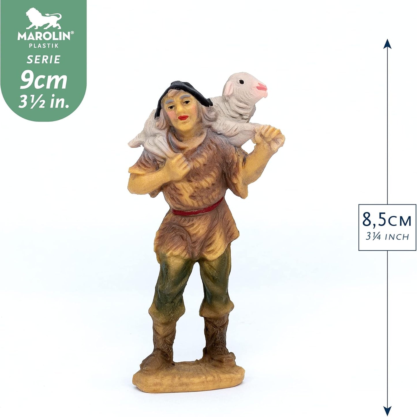 Krippenfigur - Hirte mit Schaf auf Schulter