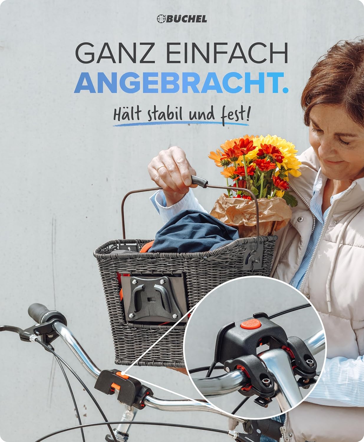 Fahrradkorb mit Schnellklick-Halterung, grau