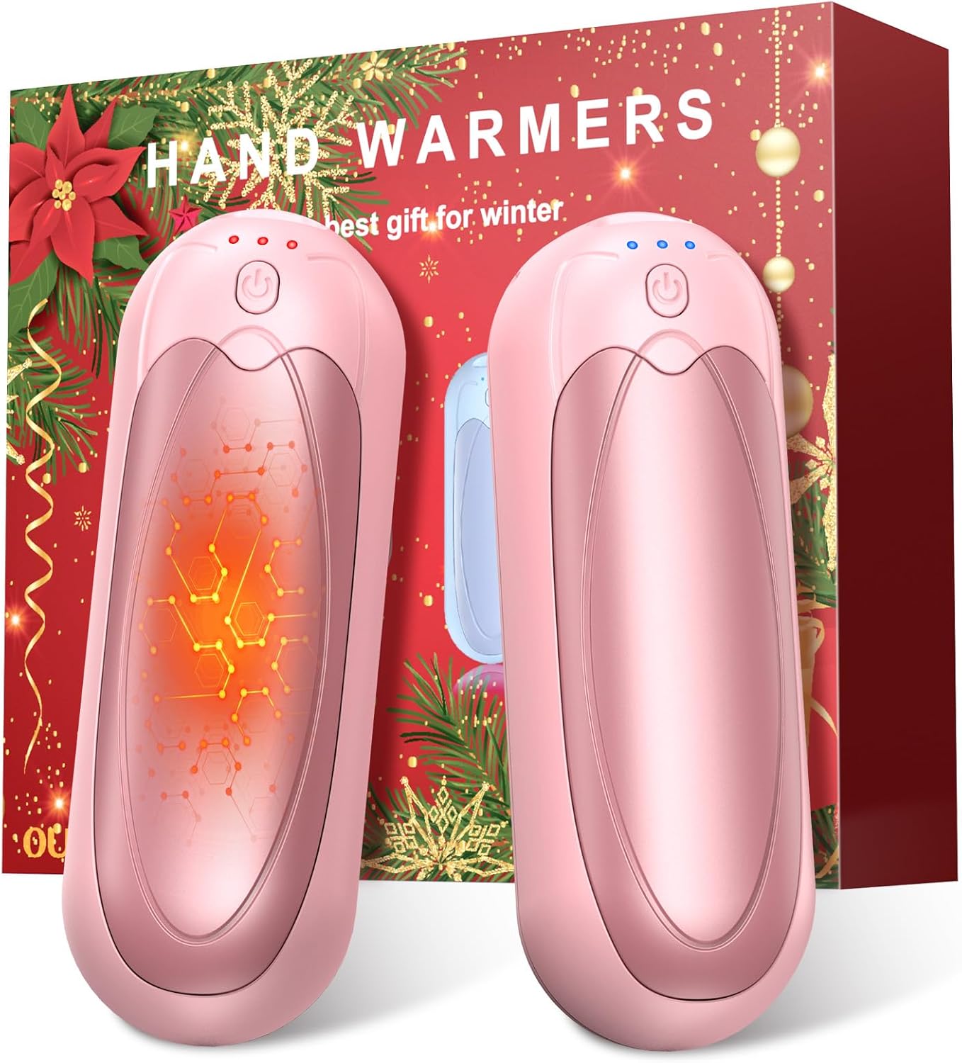 Wiederaufladbare Handwärmer, 4er-Set, 7000mAh, 4-Pack Rosa