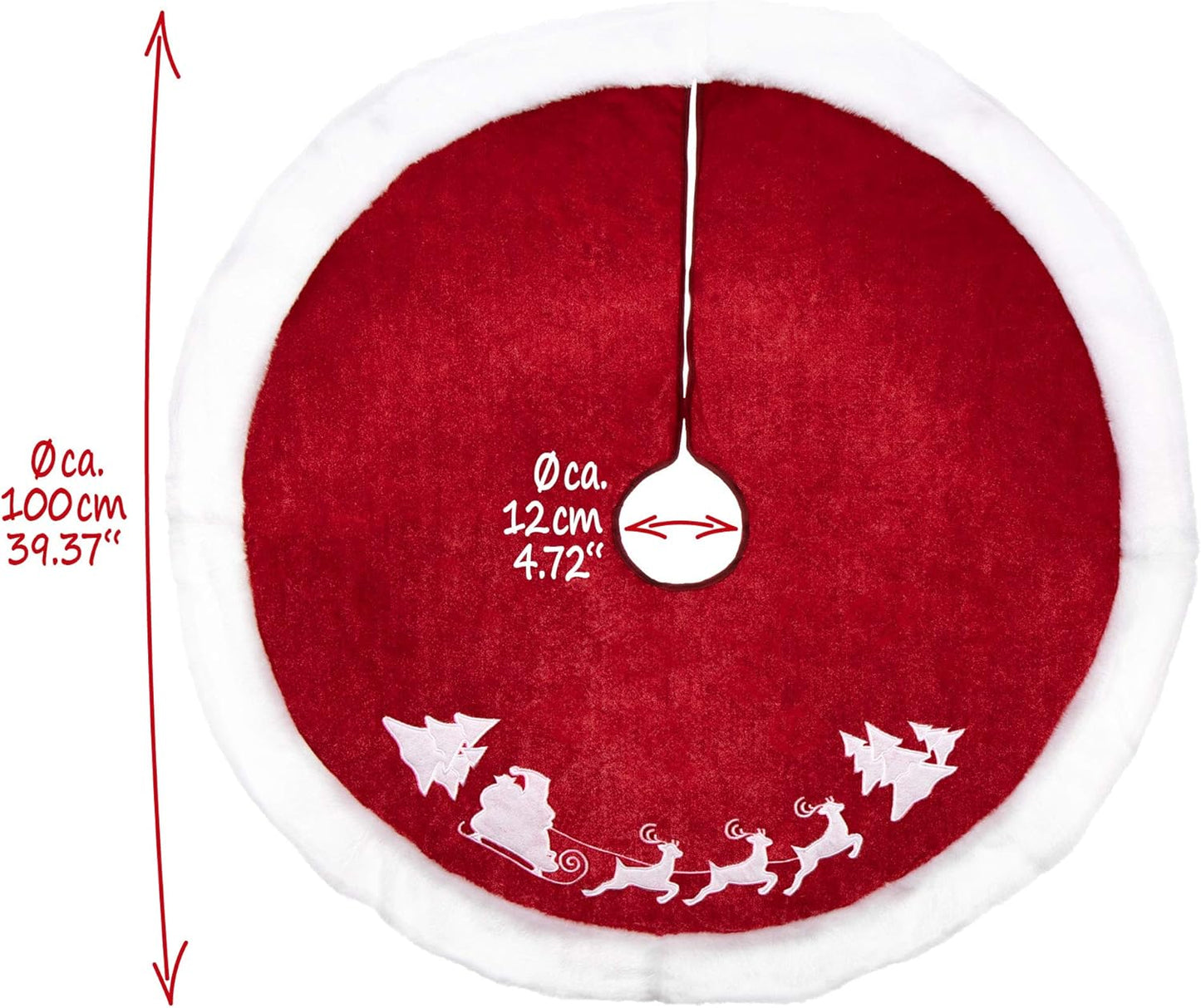 Weihnachtsbaumdecke mit Weihnachtsschlitten-Motiv, Ø 100 cm, Schlitten - Rot/Weiss