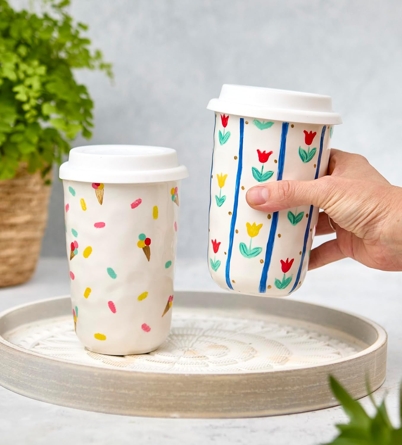 DIY Keramik-Bemalen-Set mit Reisebechern, 2er-Set Reisebecher