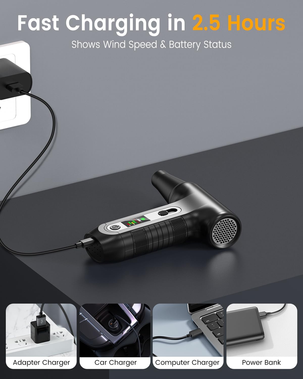 Elektrisches Mini-Staubgebläse mit HD-Display, Schwarz