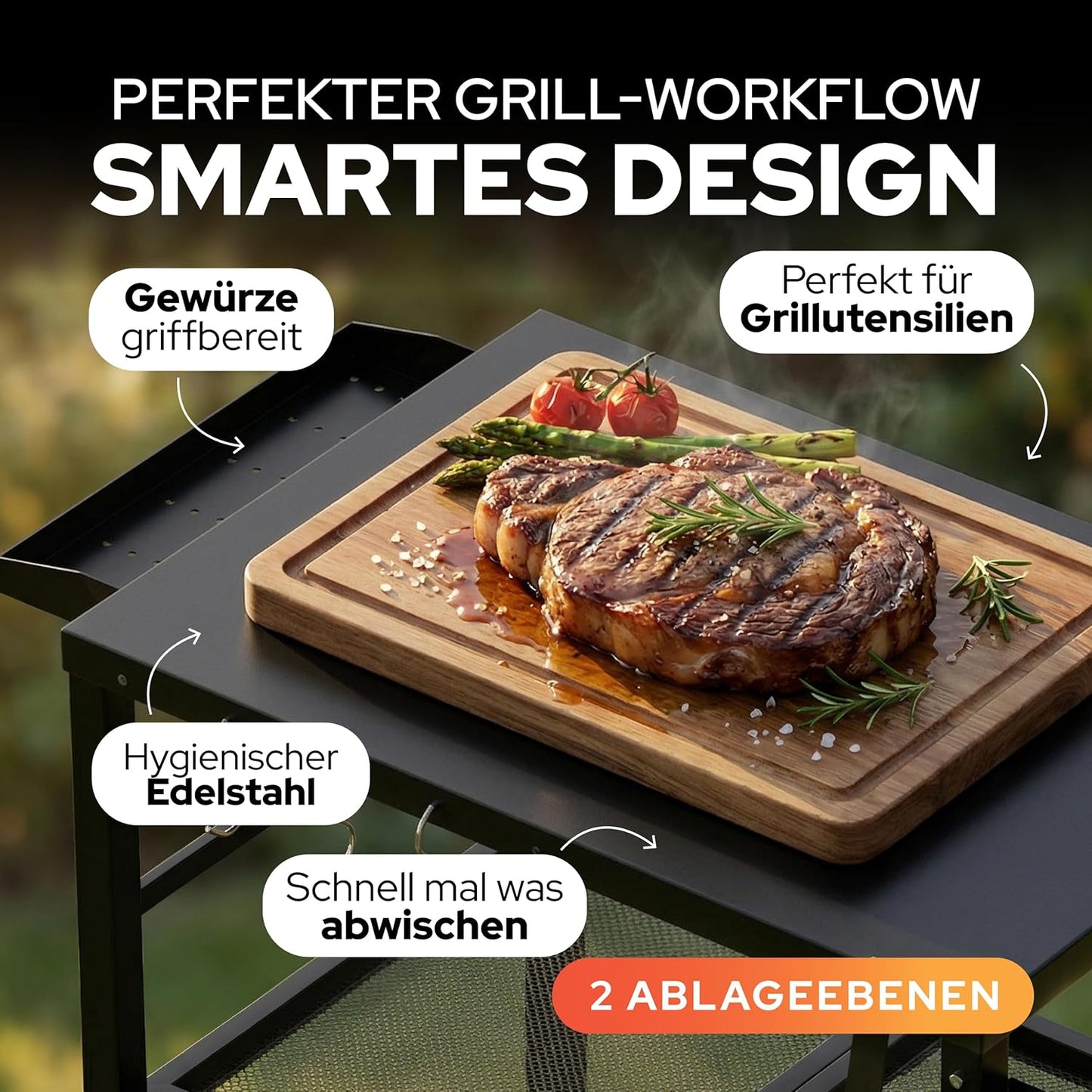 Klappbarer Grilltisch, Edelstahl