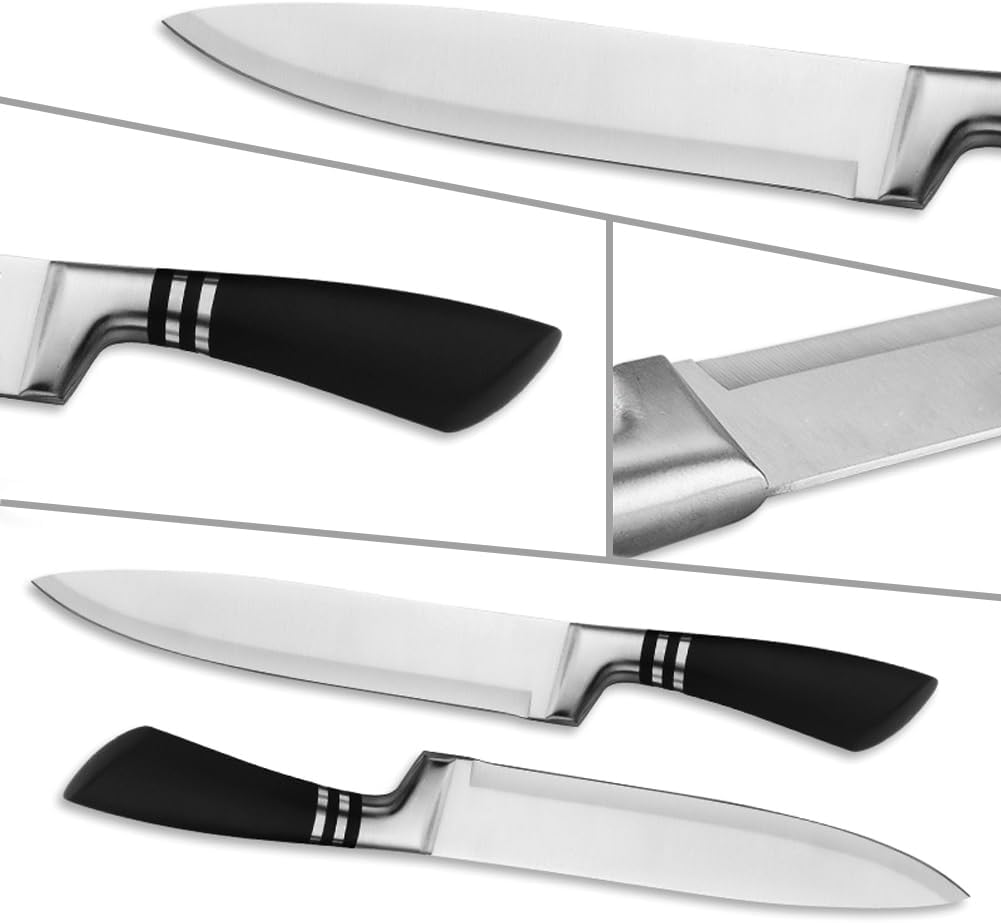 15-teiliges Küchenmesser-Set mit Holzblock, Küchenschere und Wetzstahl, 15 Stücke Set Schwarz