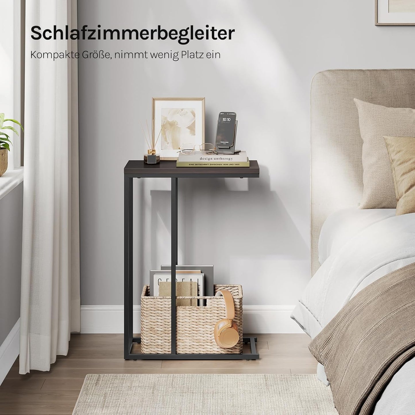 C-förmiger Beistelltisch TSG17dc, kratzfest, 1er Set Dunkelbuche