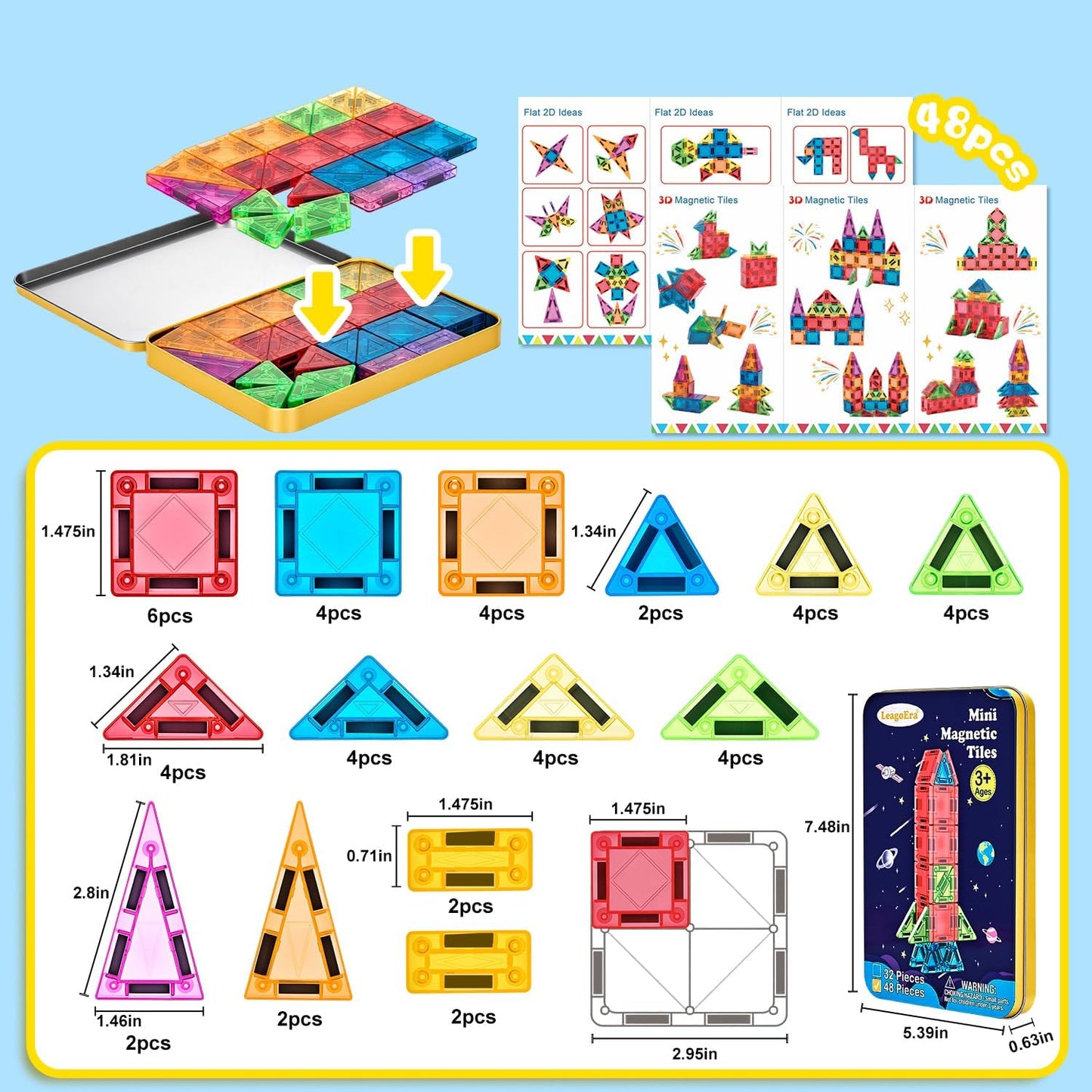 Magnetische Bausteine Reiseset, 48 Teile, multi-color 48PCS