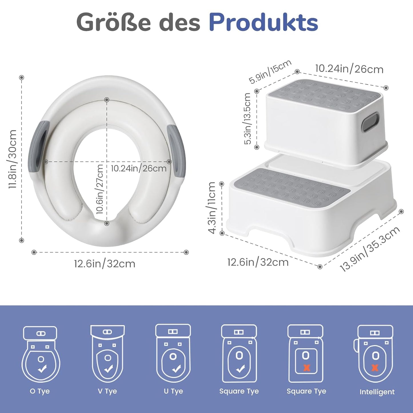 Toilettensitz mit Tritthocker für Kinder, Grau Toilettensitz