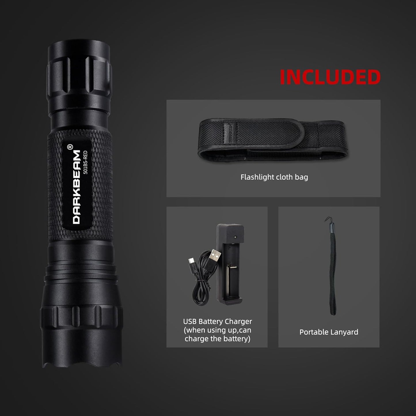 Rotlicht-Taschenlampe mit Zoomfunktion, USB-aufladbar, Rotlicht Taschengrösse