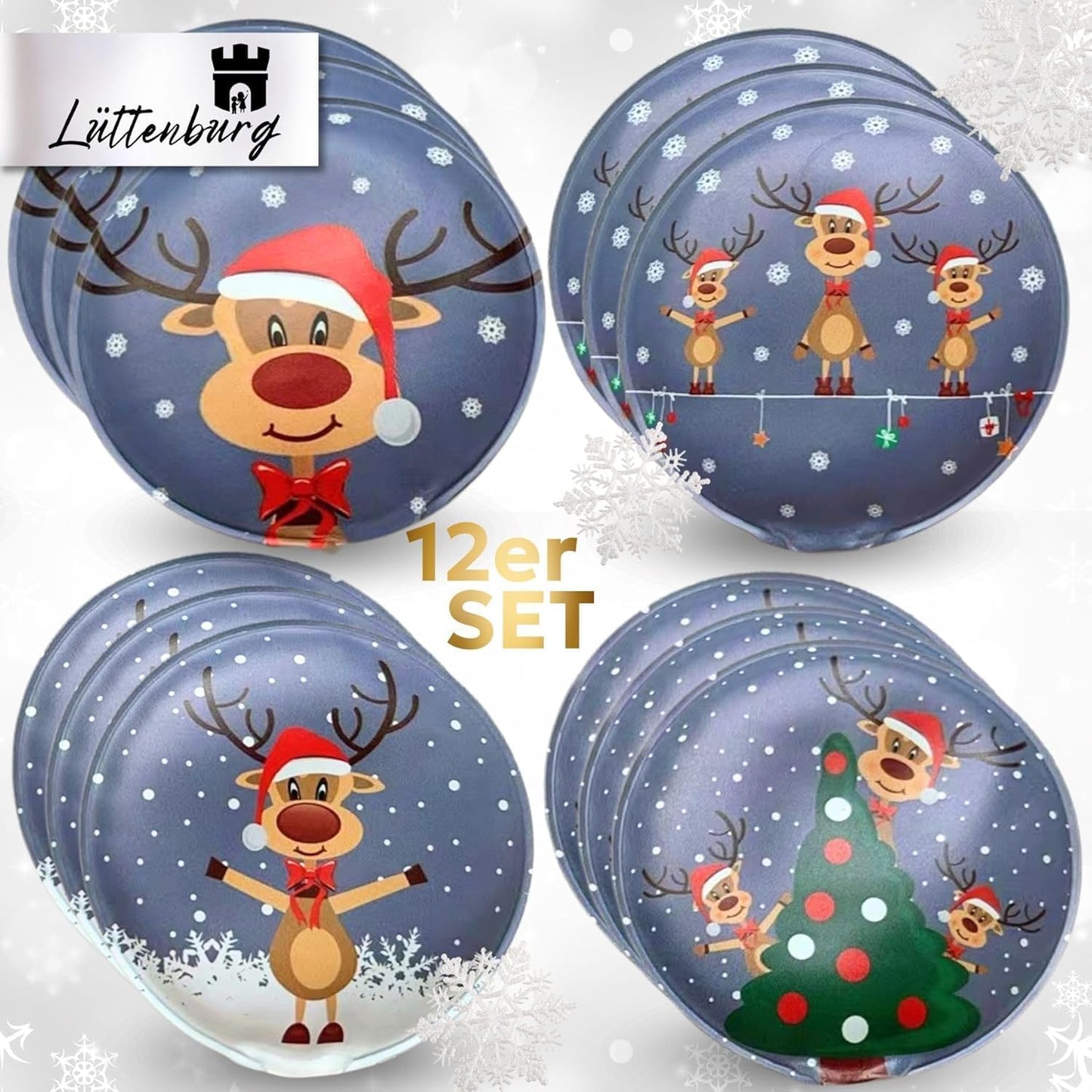 12er-Set Taschenwärmer Rentier Rudolph, 12er Spar Set rund