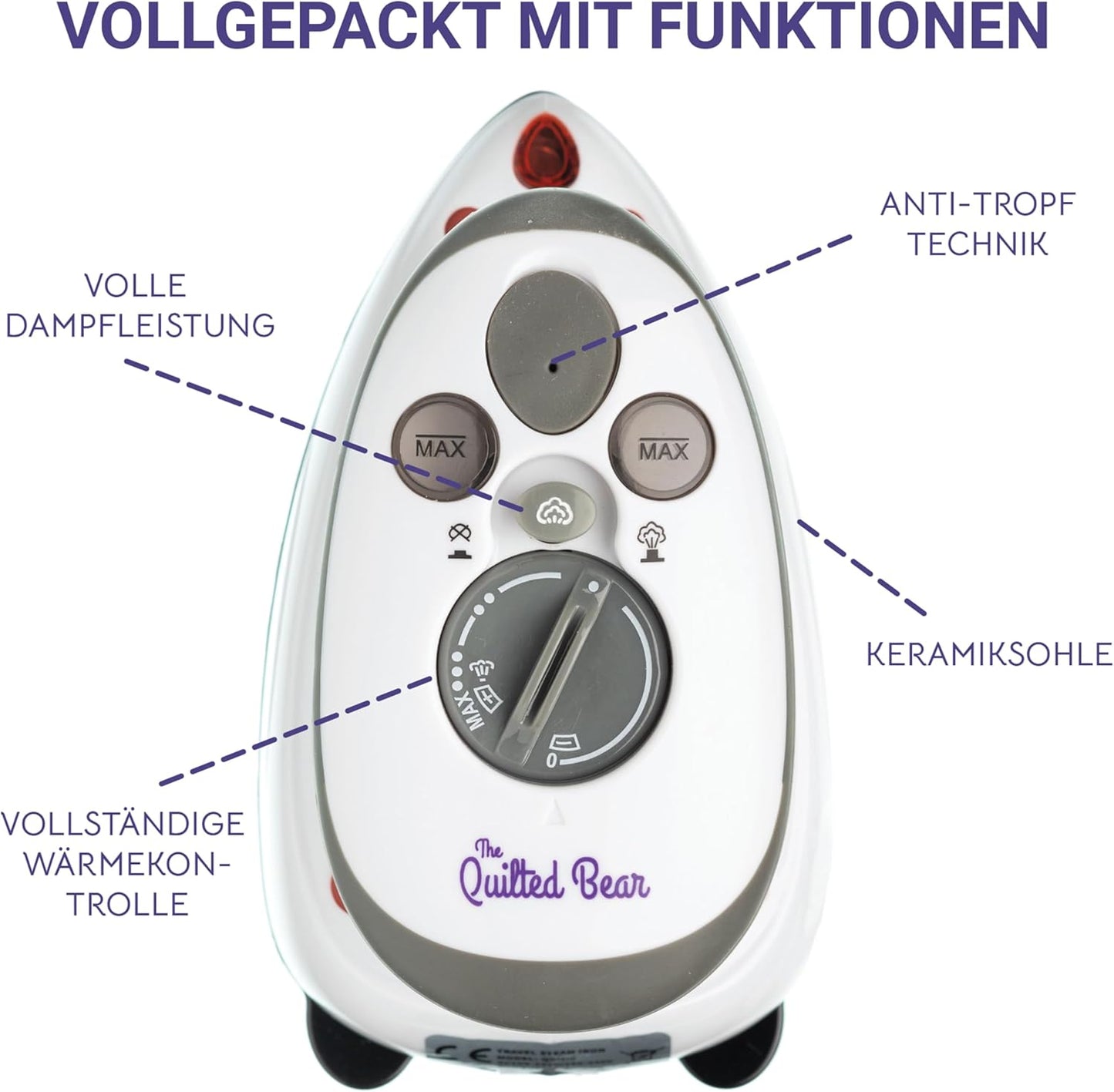 Reisebügeleisen, Mini Fer - Fer avec boîtier Rosa