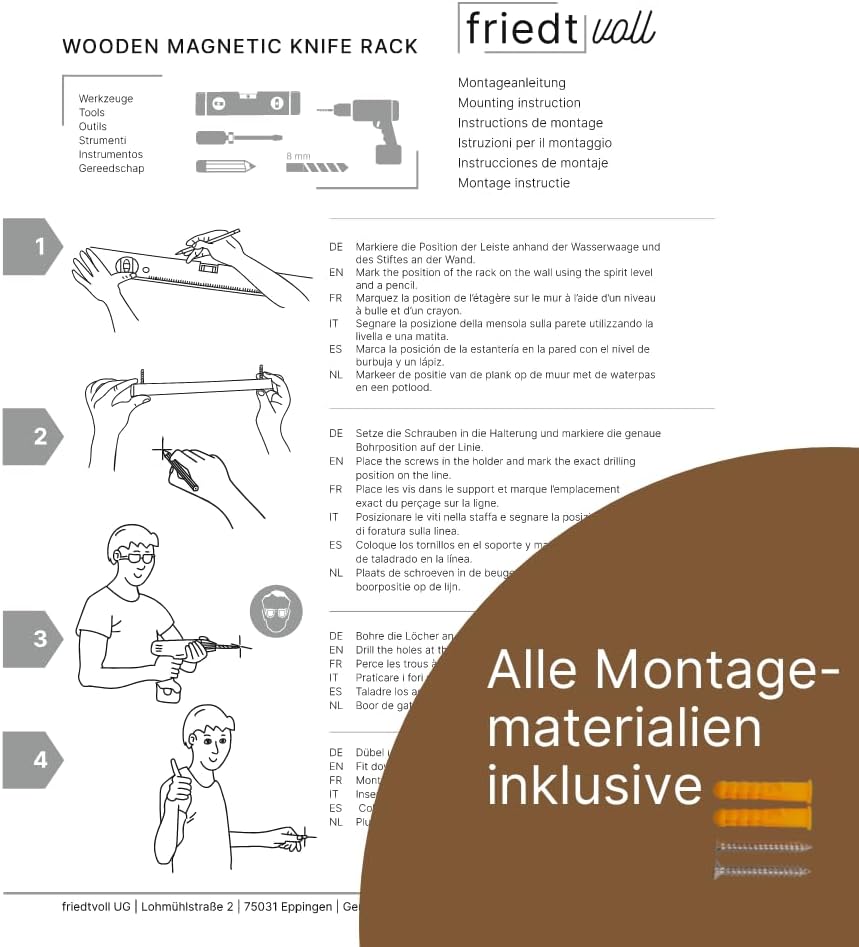 Magnetische Messerleiste, Akazienholz