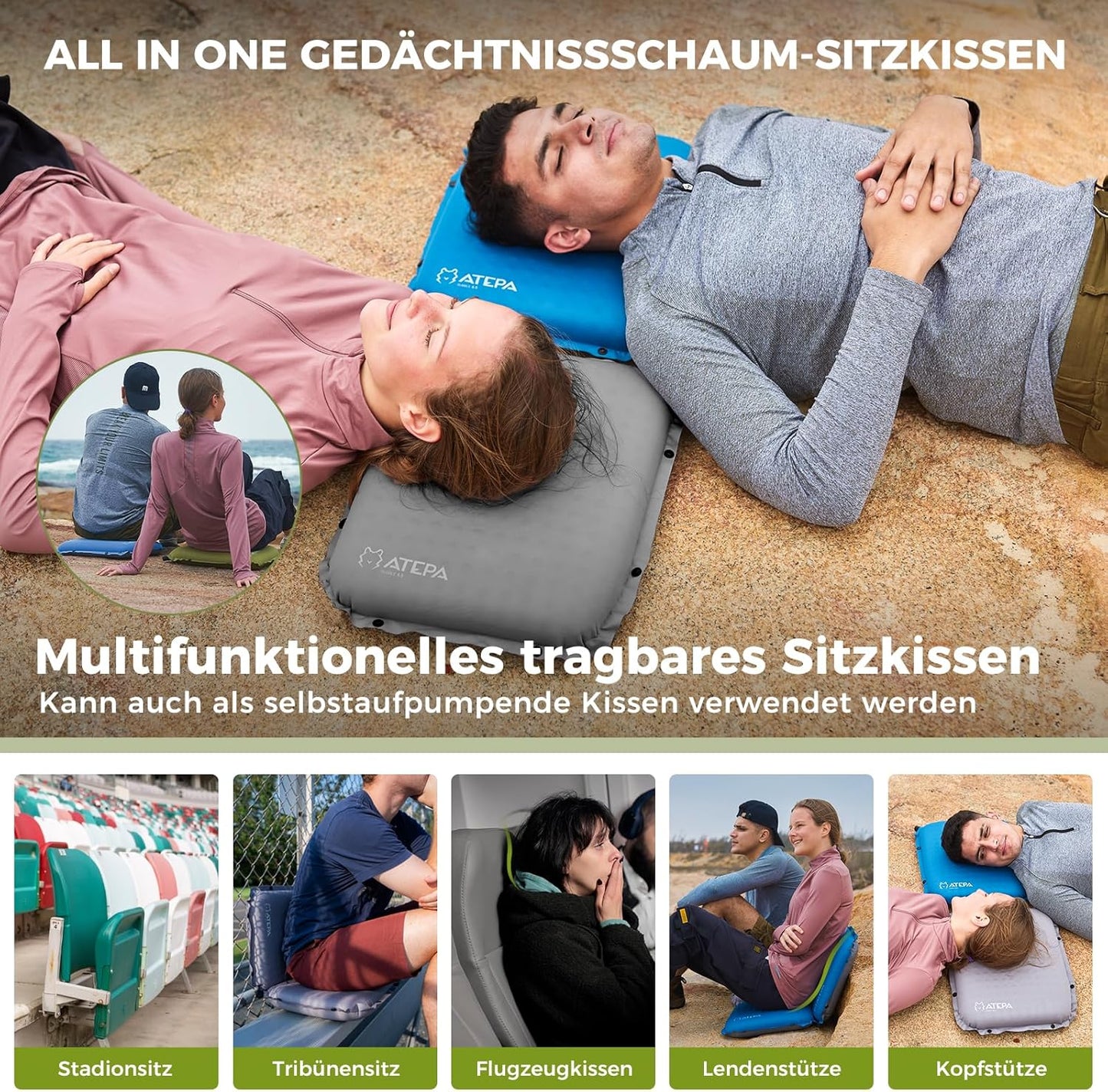 Faltbares Sitzkissen-Set, Blau 2er Pack 42 x 33 x 6,5 cm