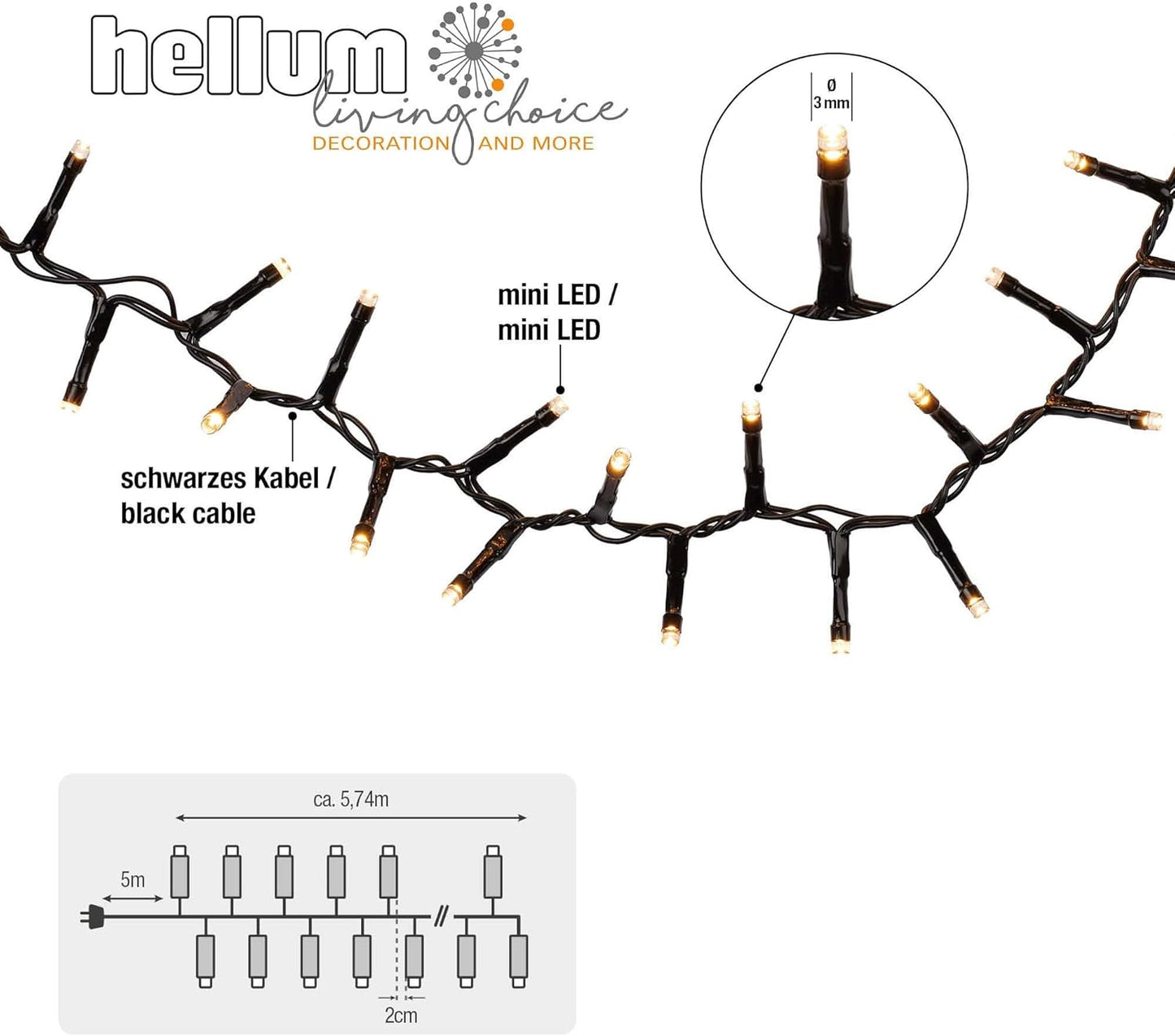 LED Cluster-Lichterkette mit Timer, 288 LED/ beleuchtet 5,74 m