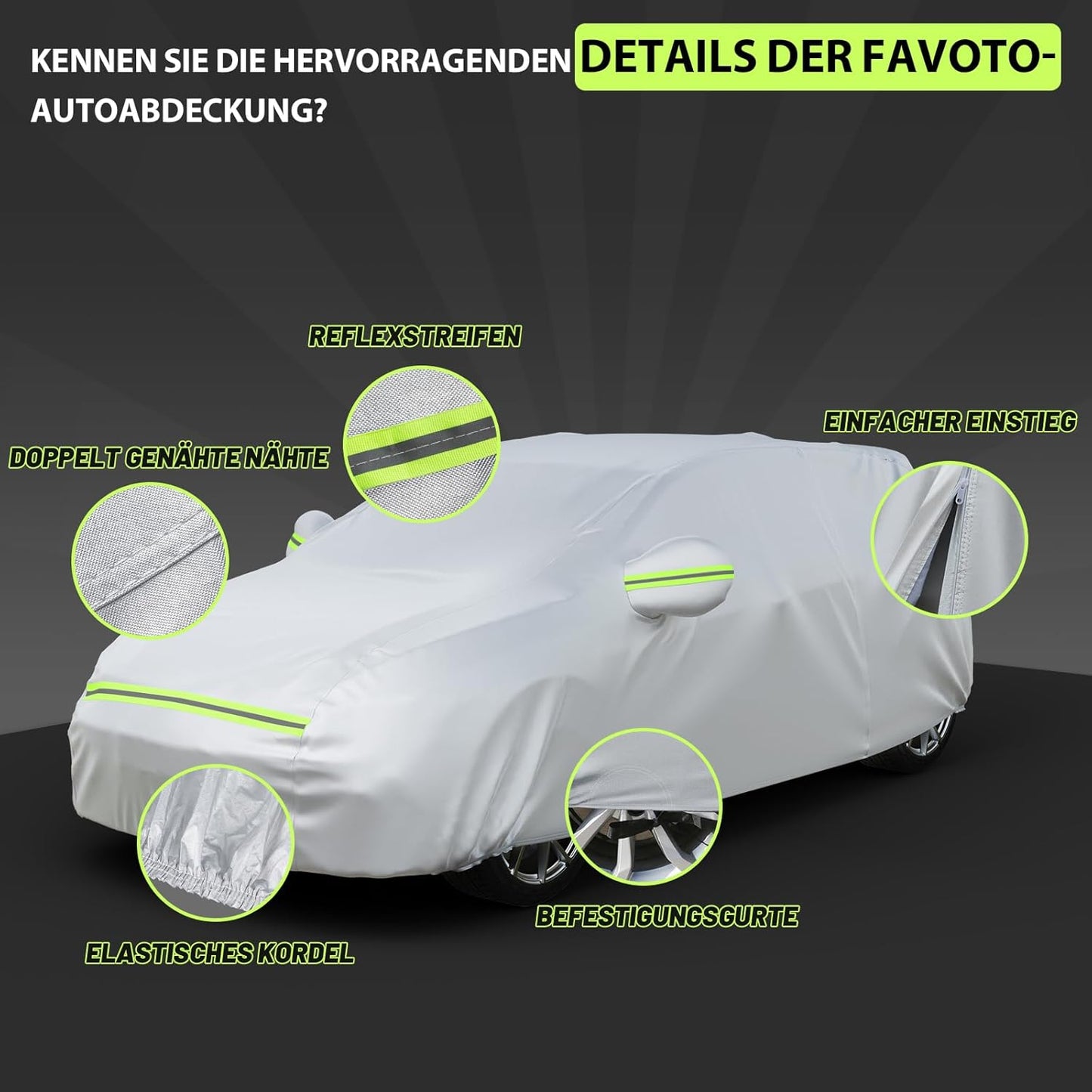 Autoabdeckung Vollgarage für Schrägheck (370-400 cm), Silber 370cm-400cm Schrägheck