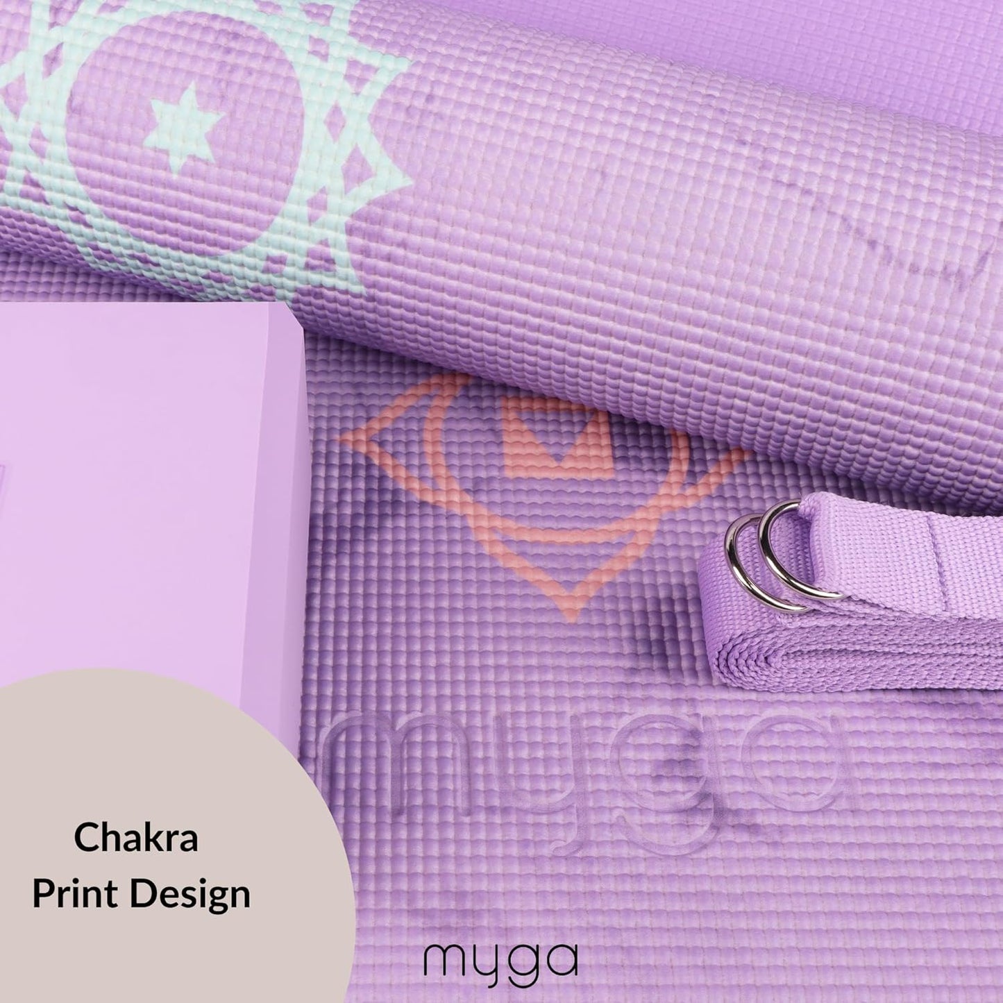 Yoga Starter Kit mit Matte, Block & Gurt, Chakra