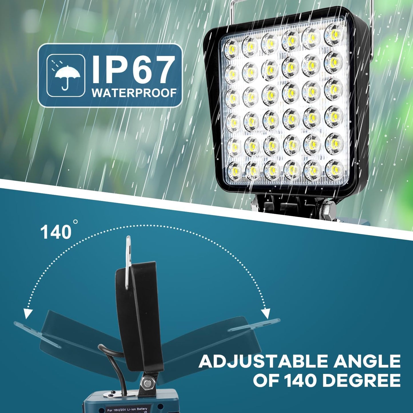 LED Akku Lampe 14.4V-18V LXT, 36LED Square for Makita 18V Battery