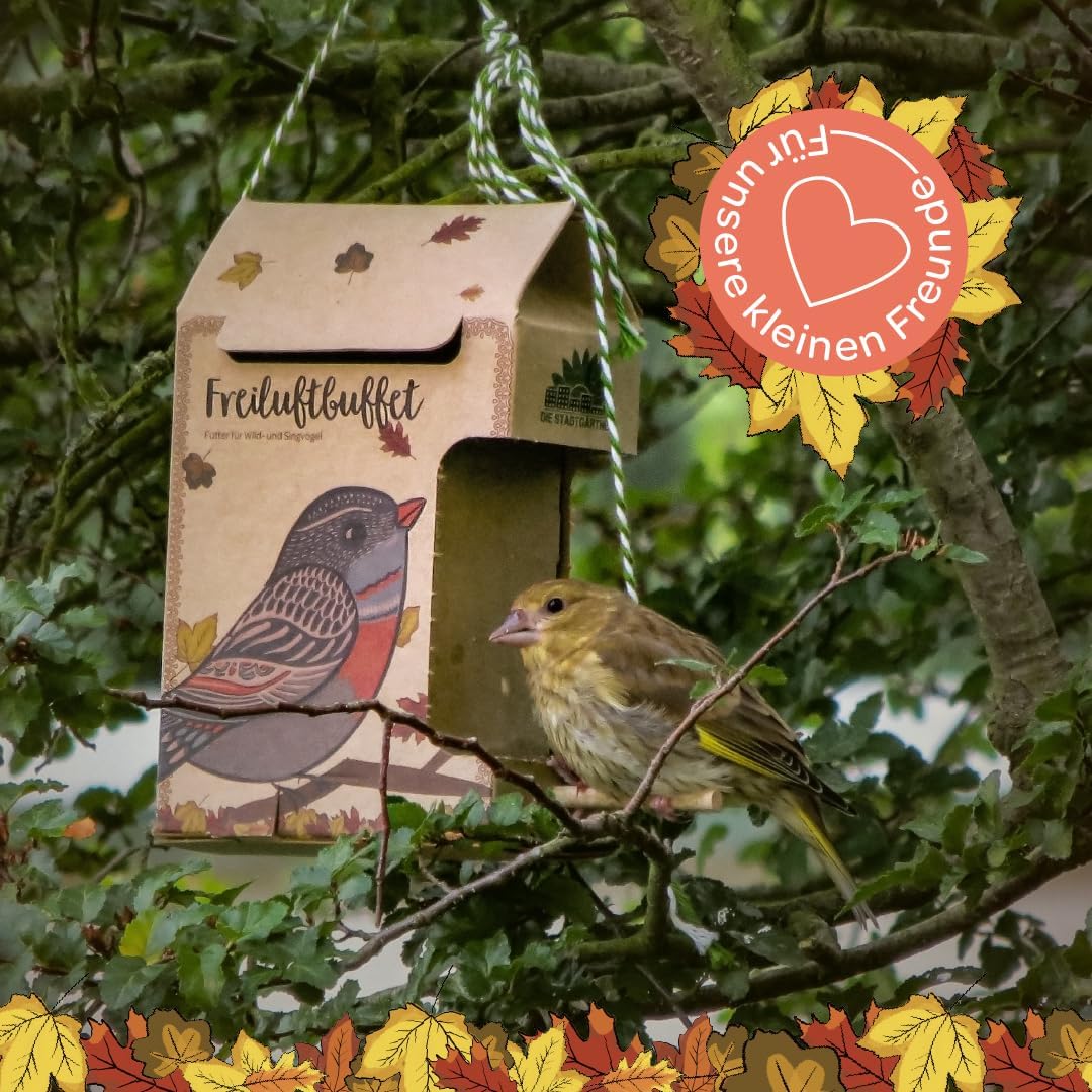 6-teiliges Tierfutter Geschenkset mit Futterhäuschen für Vögel, Igel und Eichhörnchen