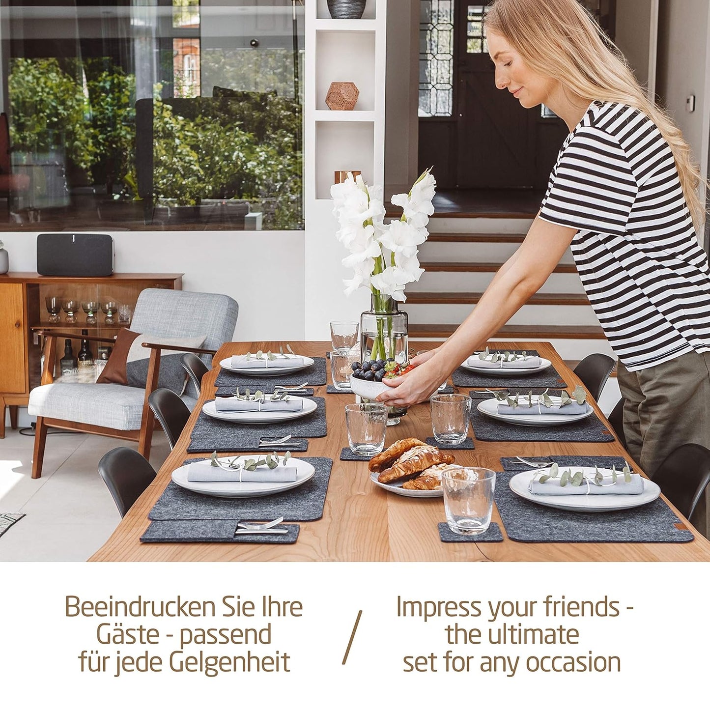 Tischset aus Filz mit Untersetzern und Bestecktaschen