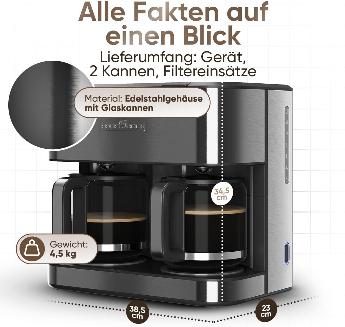PC-KAD 1308 Doppel Kaffeemaschine mit 2 Brühsystemen