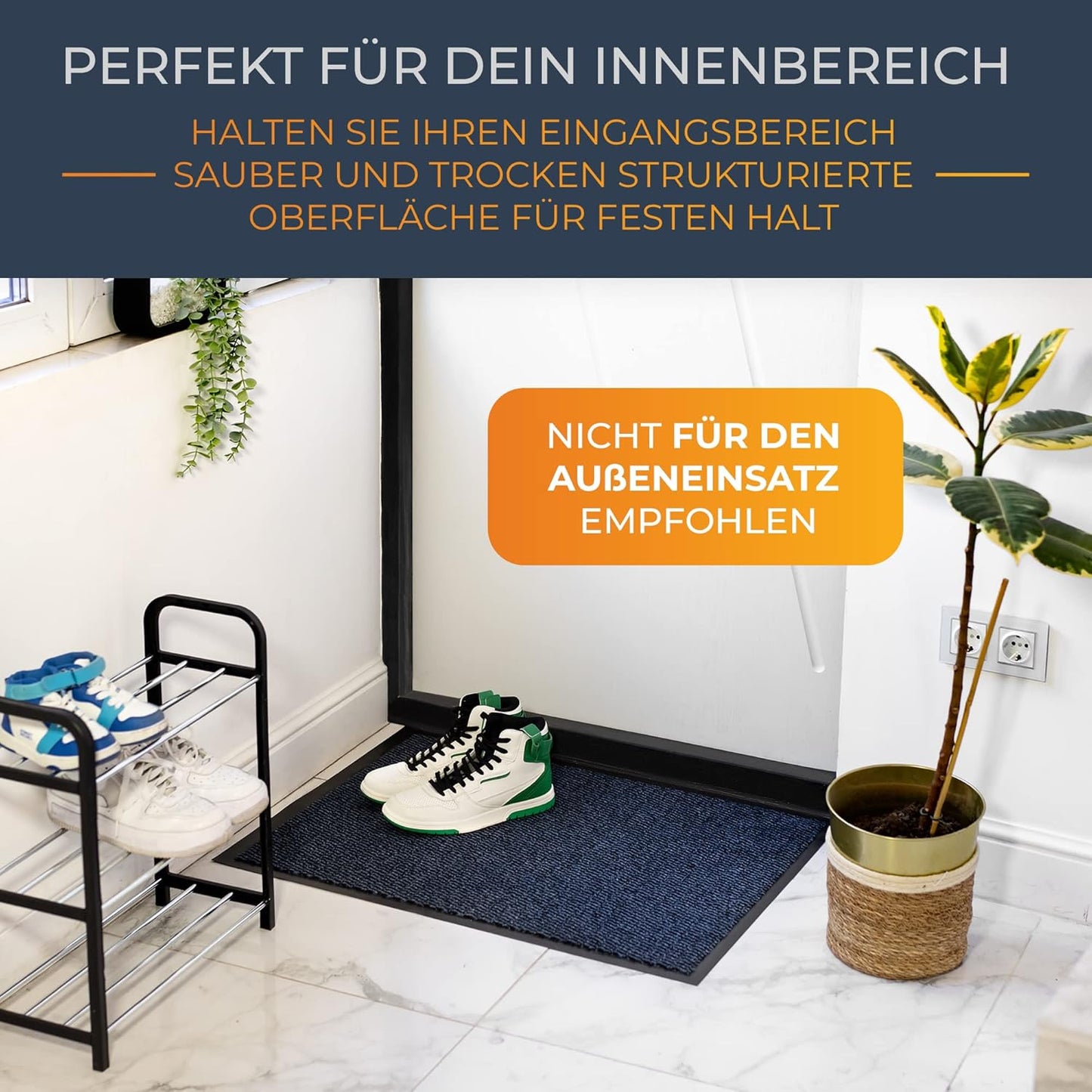 Schmutzfangmatte wasserdicht & waschbar, 60 x 90 cm, Blau, 90 x 60 cm (Rechteckig)