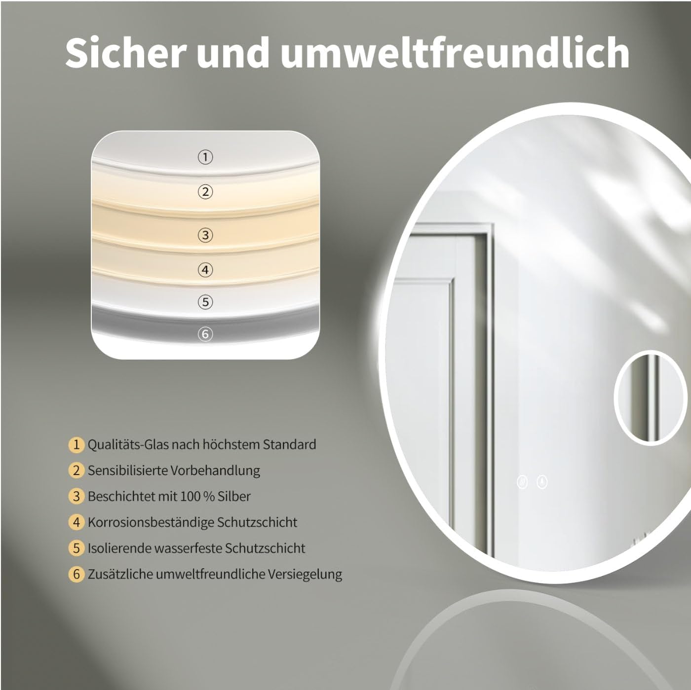 Runder LED-Badspiegel mit Kosmetikspiegel (80 cm), 80L x 80B cm Rund mit Kosmetikspiegel