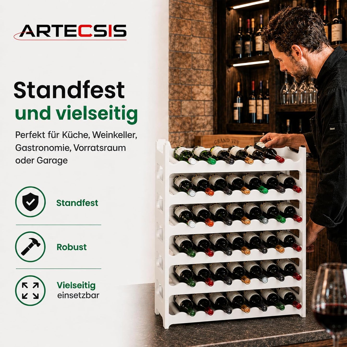 Modulares Weinregal, Weiss 36 Flaschen