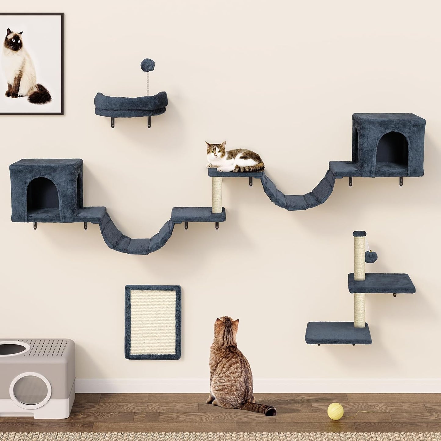 8-teiliges Katzenkletterwand-Set mit Kratzbäumen, dunkelgrau 8 PCS