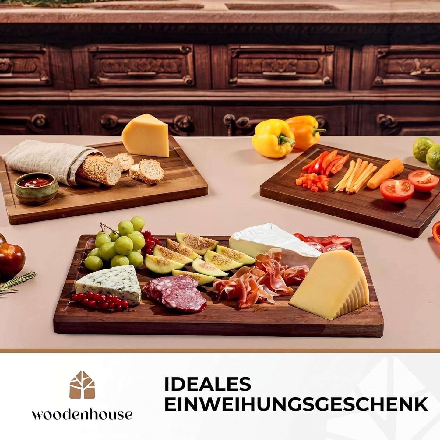 3-teiliges Schneidebrett-Set mit Ständer