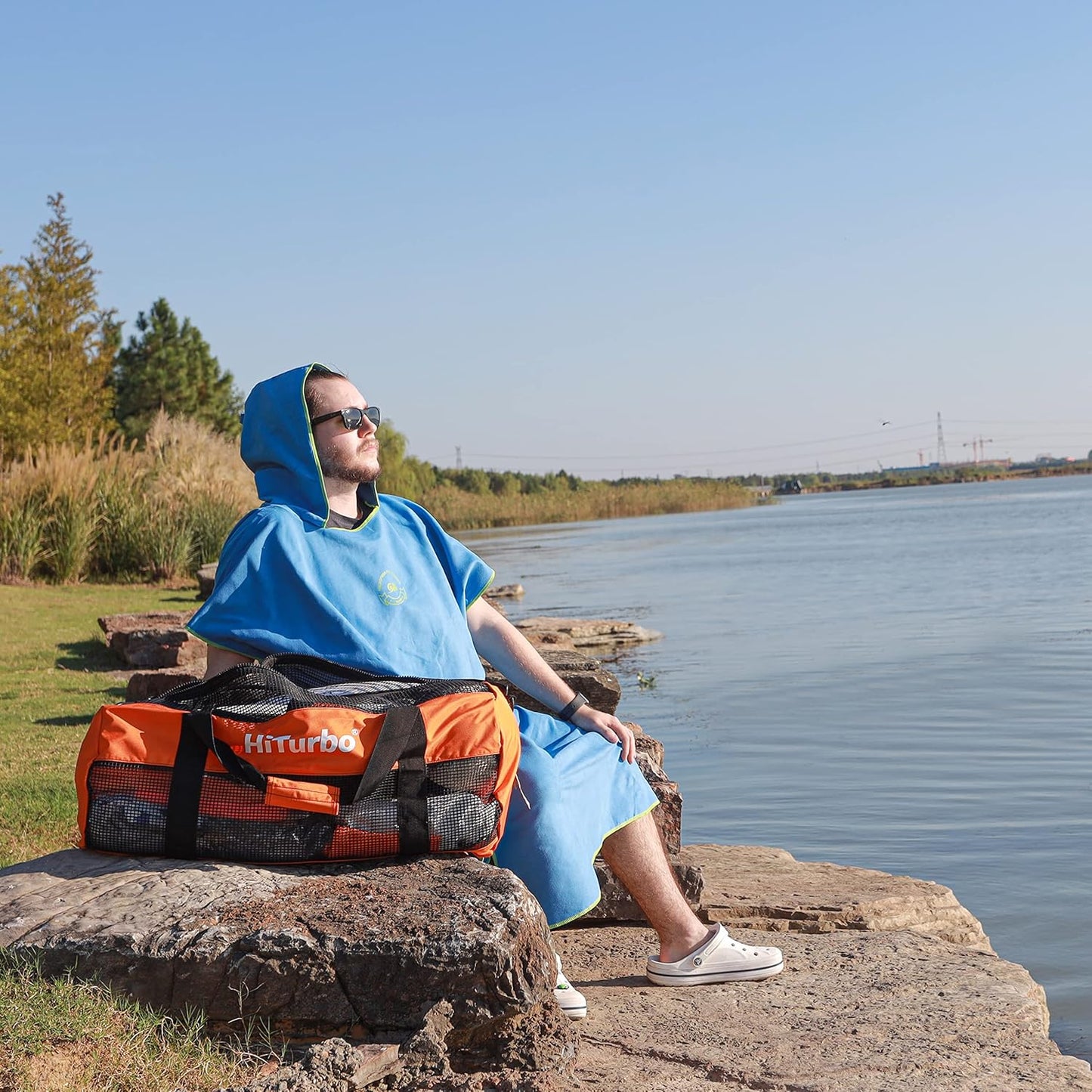 Surf Poncho mit Kapuze, Blau