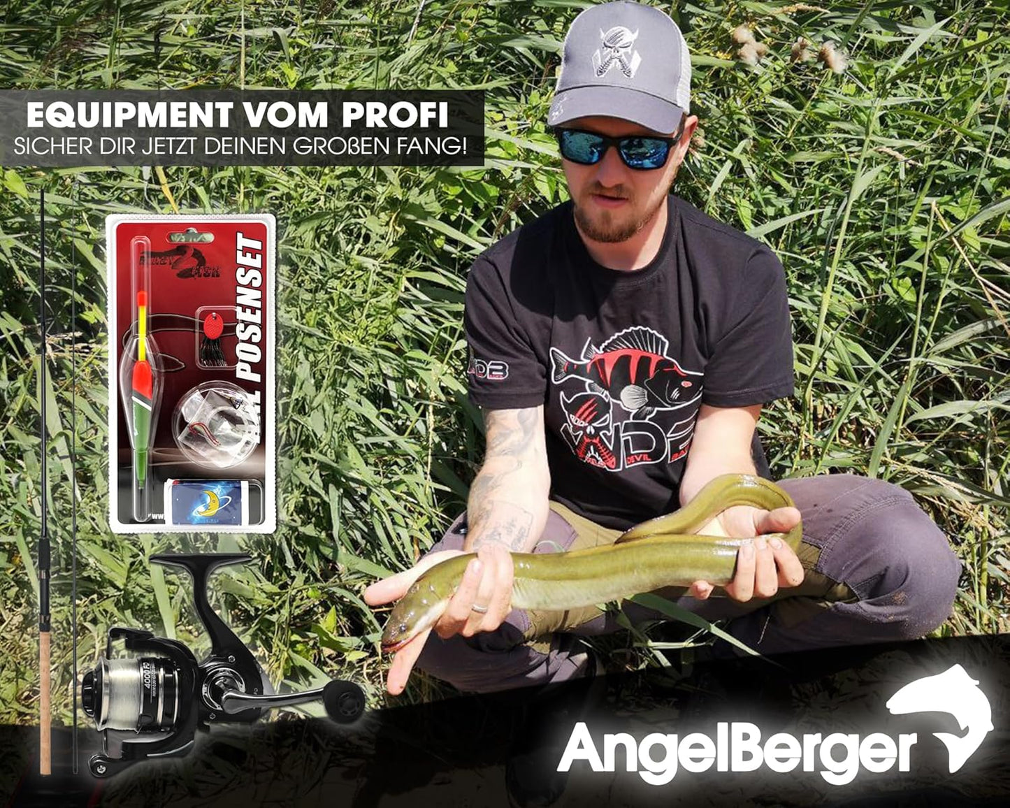 Angelset mit Rute, Rolle & Zubehör, Angelset Aal