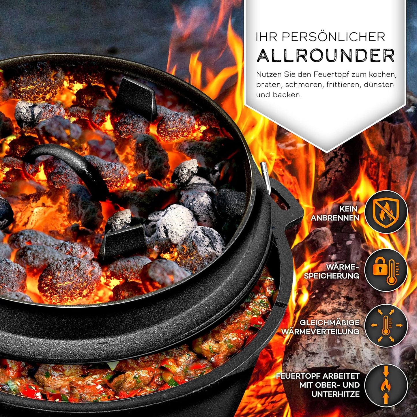 Dutch Oven Set, Topf ohne Füsse 7,3 Liter / 6 QT