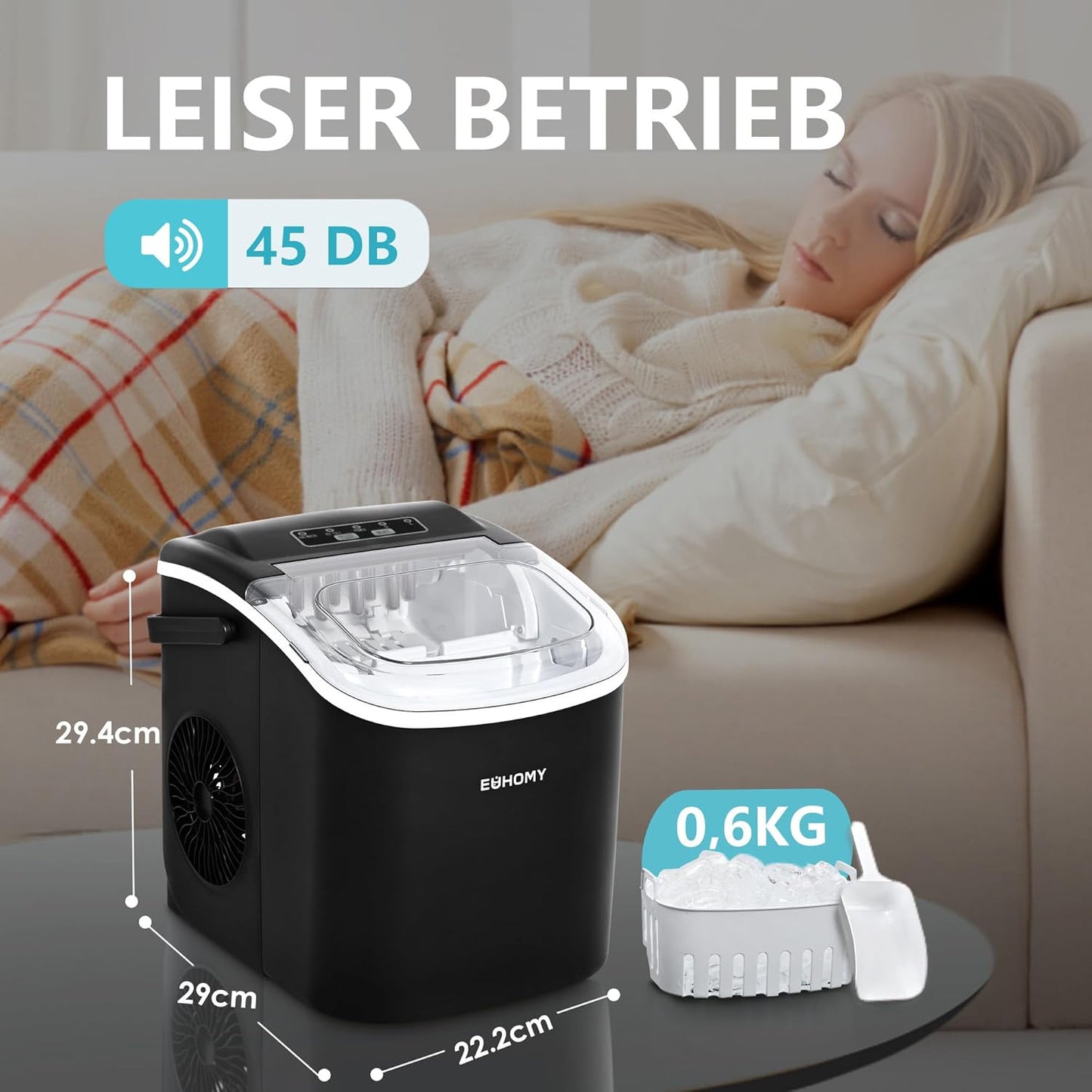 Eiswürfelmaschine, 1.2L, Schwarz-12kg